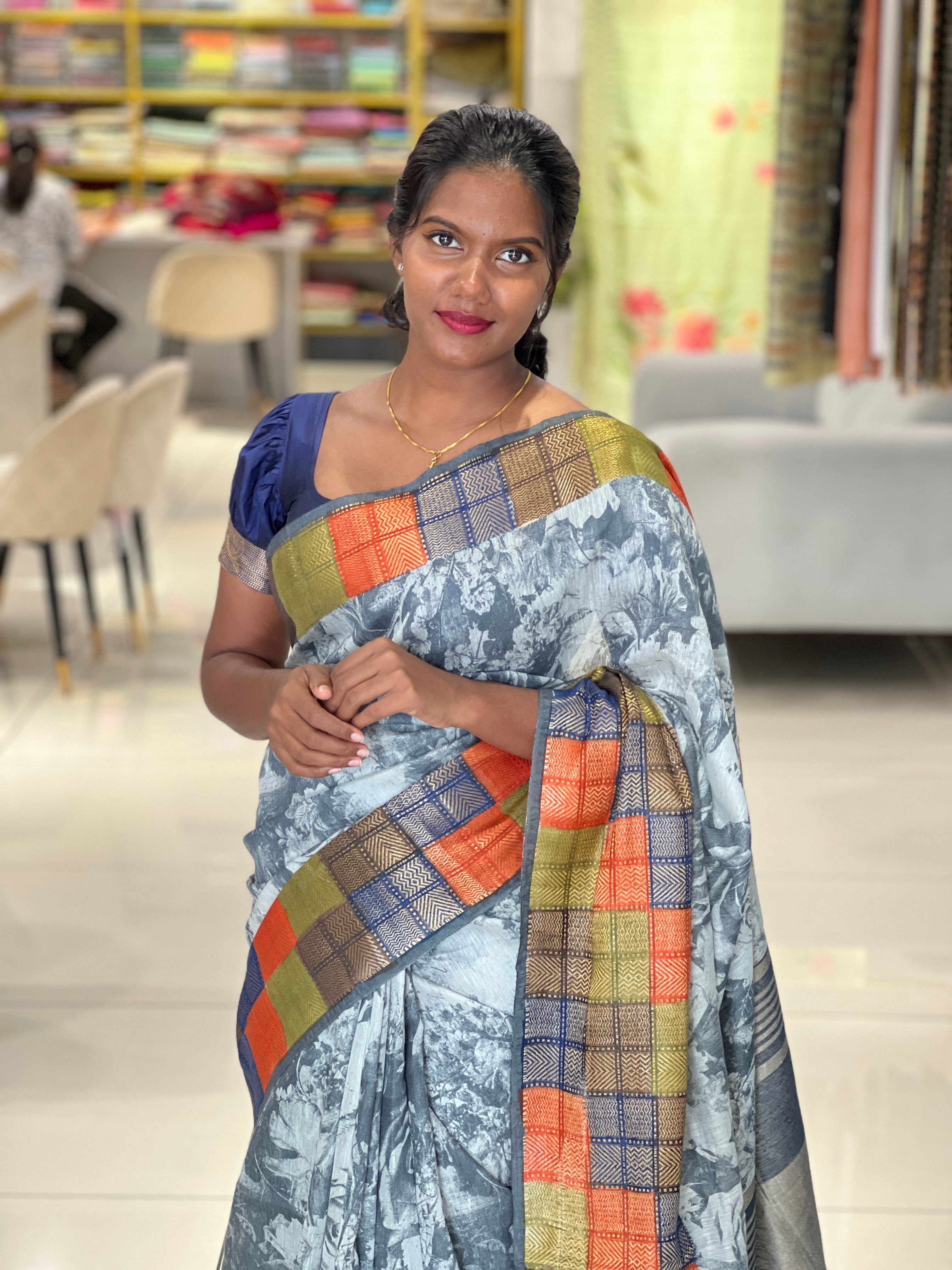 Floral Digital Printed Semi Silk Saree | SK241