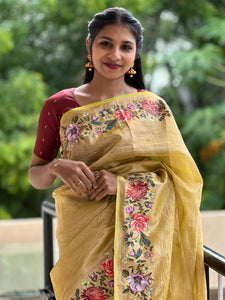 Floral Pattern Crush Tissue Saree | DVS101