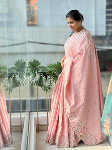 Floral Machine Embroidery  Semi Tussar Saree | DVS219