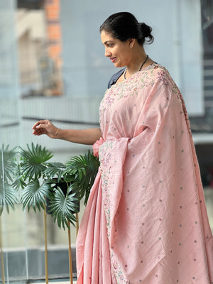 Floral Machine Embroidery  Semi Tussar Saree | DVS219