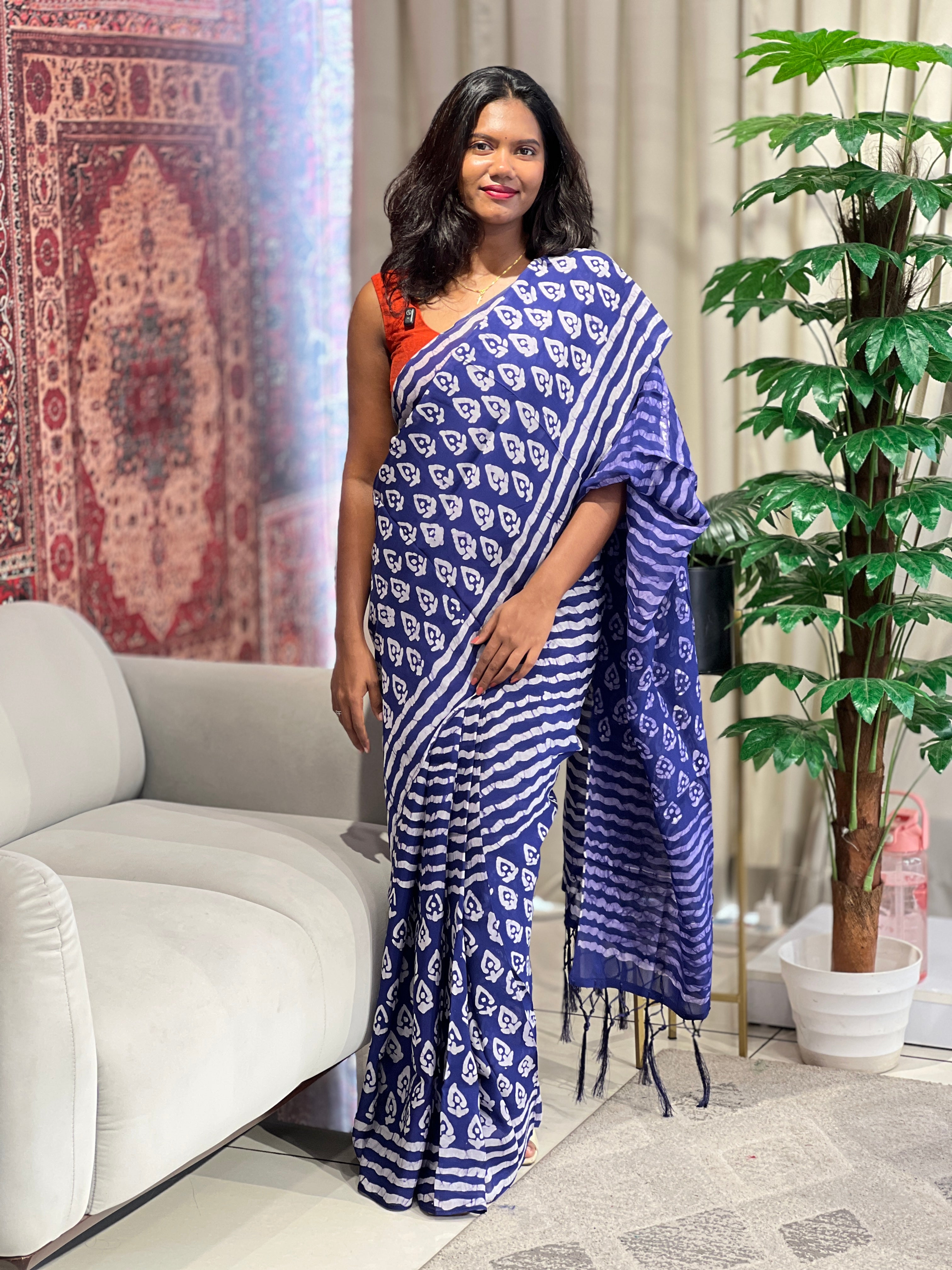 Batik Inspired Printed Organza Saree | BYT107