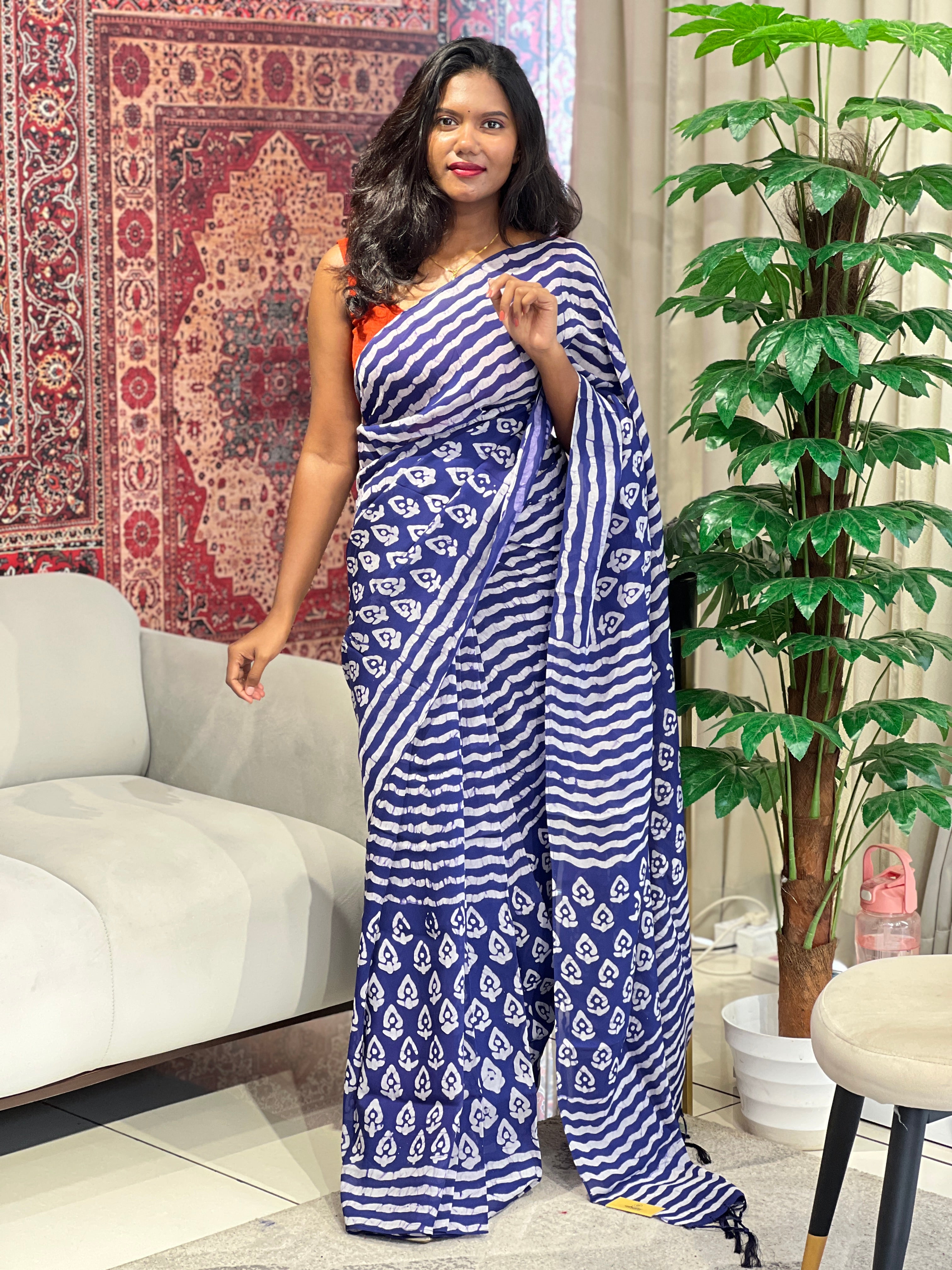 Batik Inspired Printed Organza Saree | BYT107