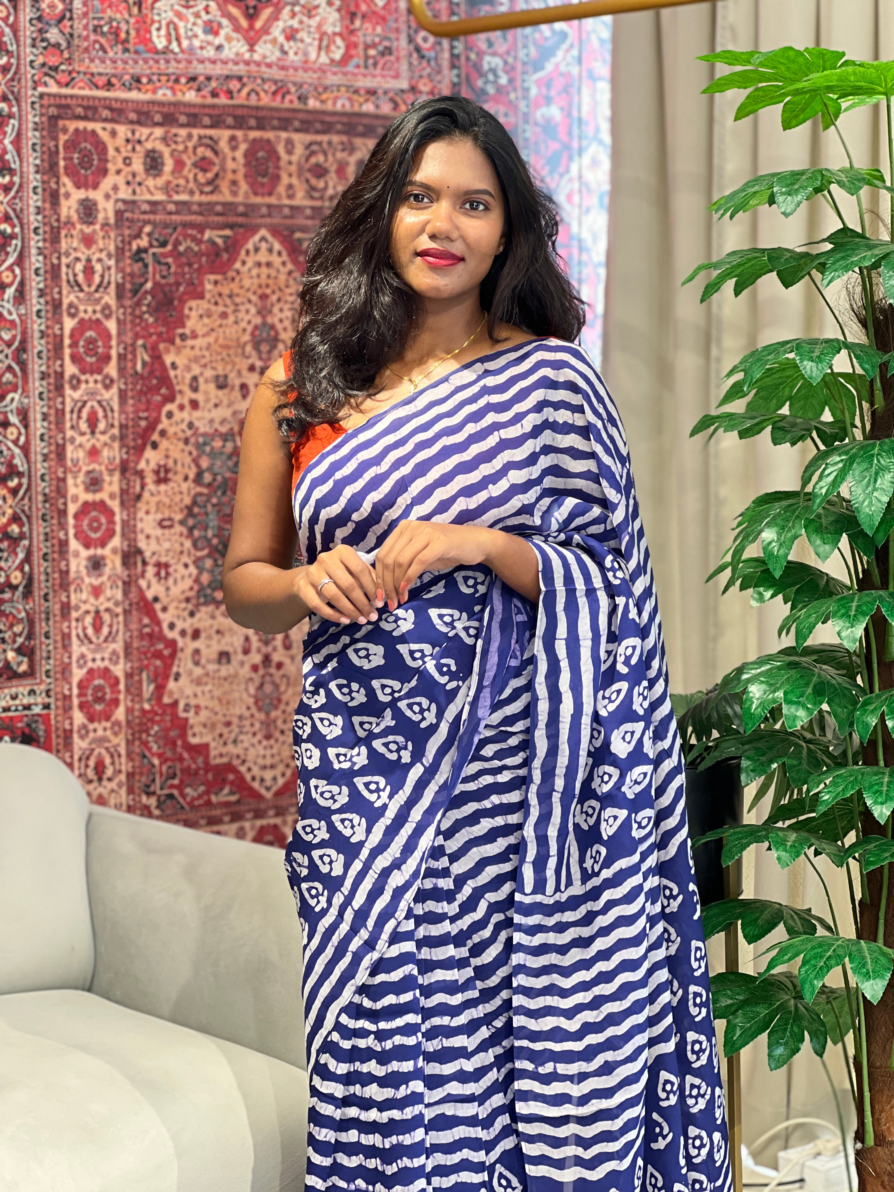 Batik Inspired Printed Organza Saree | BYT107