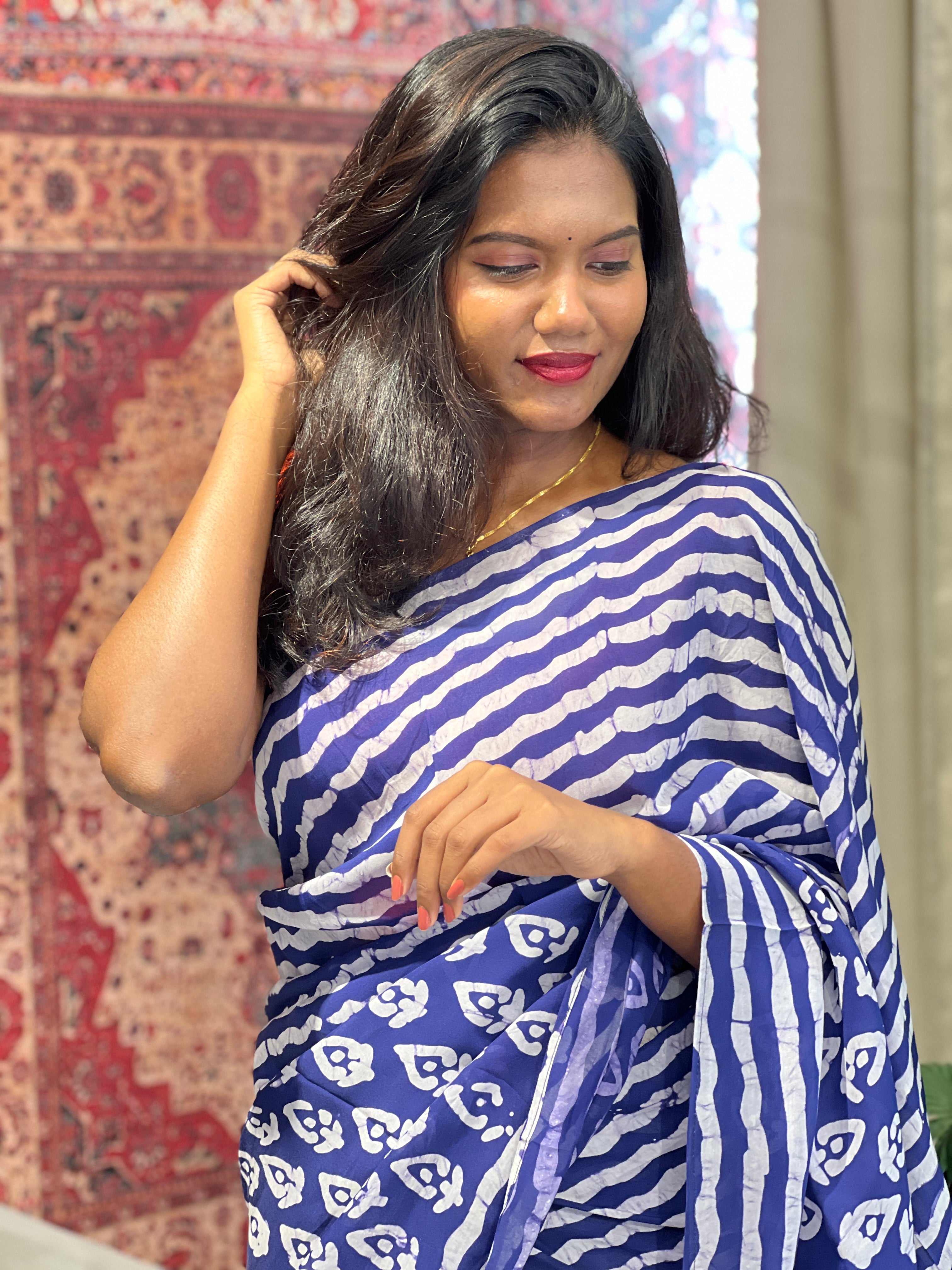 Batik Inspired Printed Organza Saree | BYT107