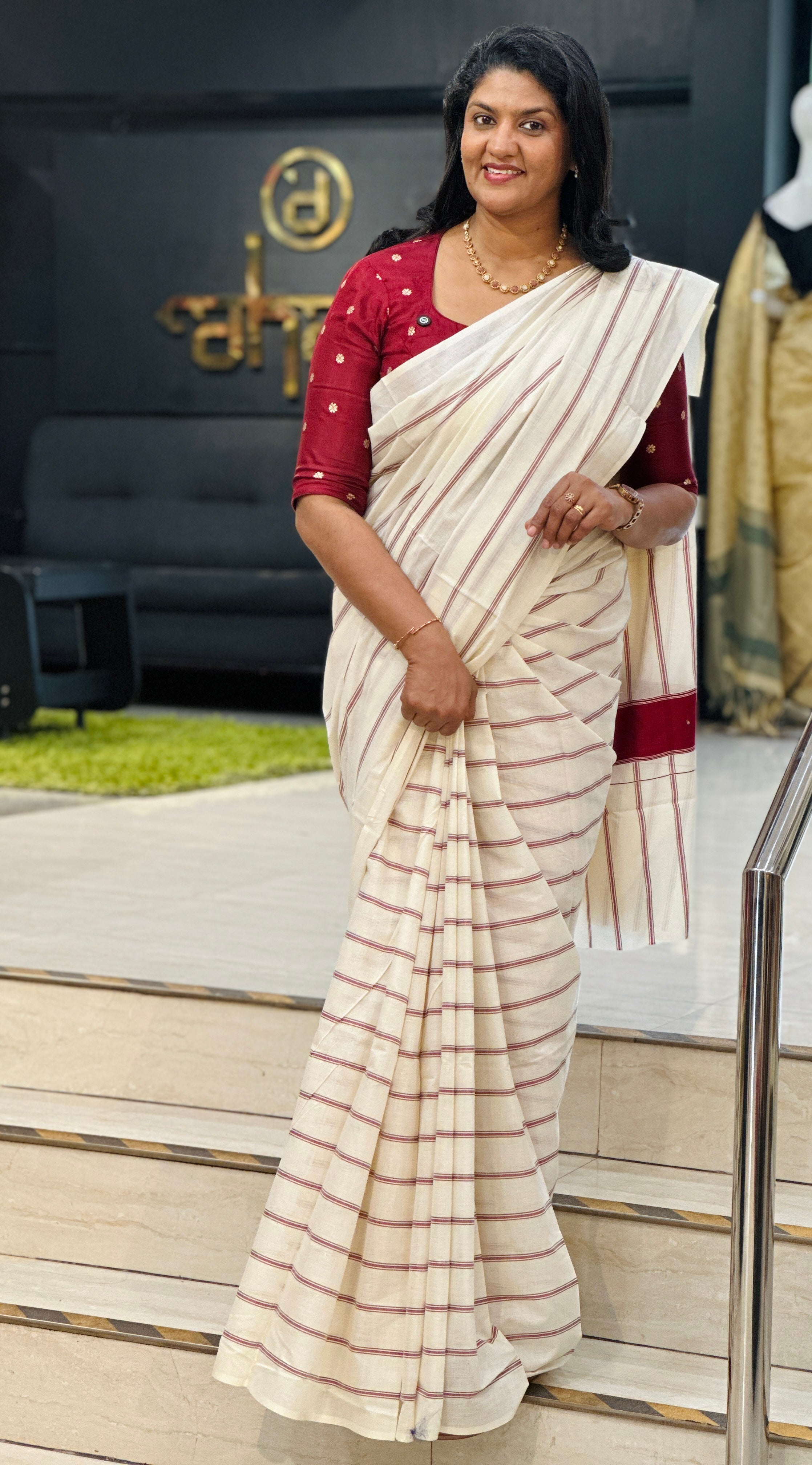 Horizontal Stripe Pattern Kerala Cotton Saree | RLF109