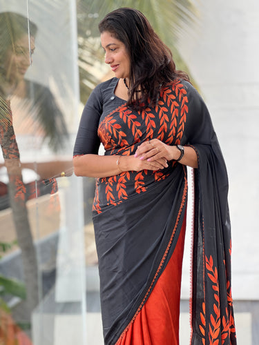 Jaal Placement Print Detailed Crepe Silk Saree | HT151