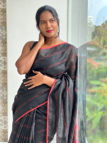 Stripe Weaving Linen Saree | DLS155