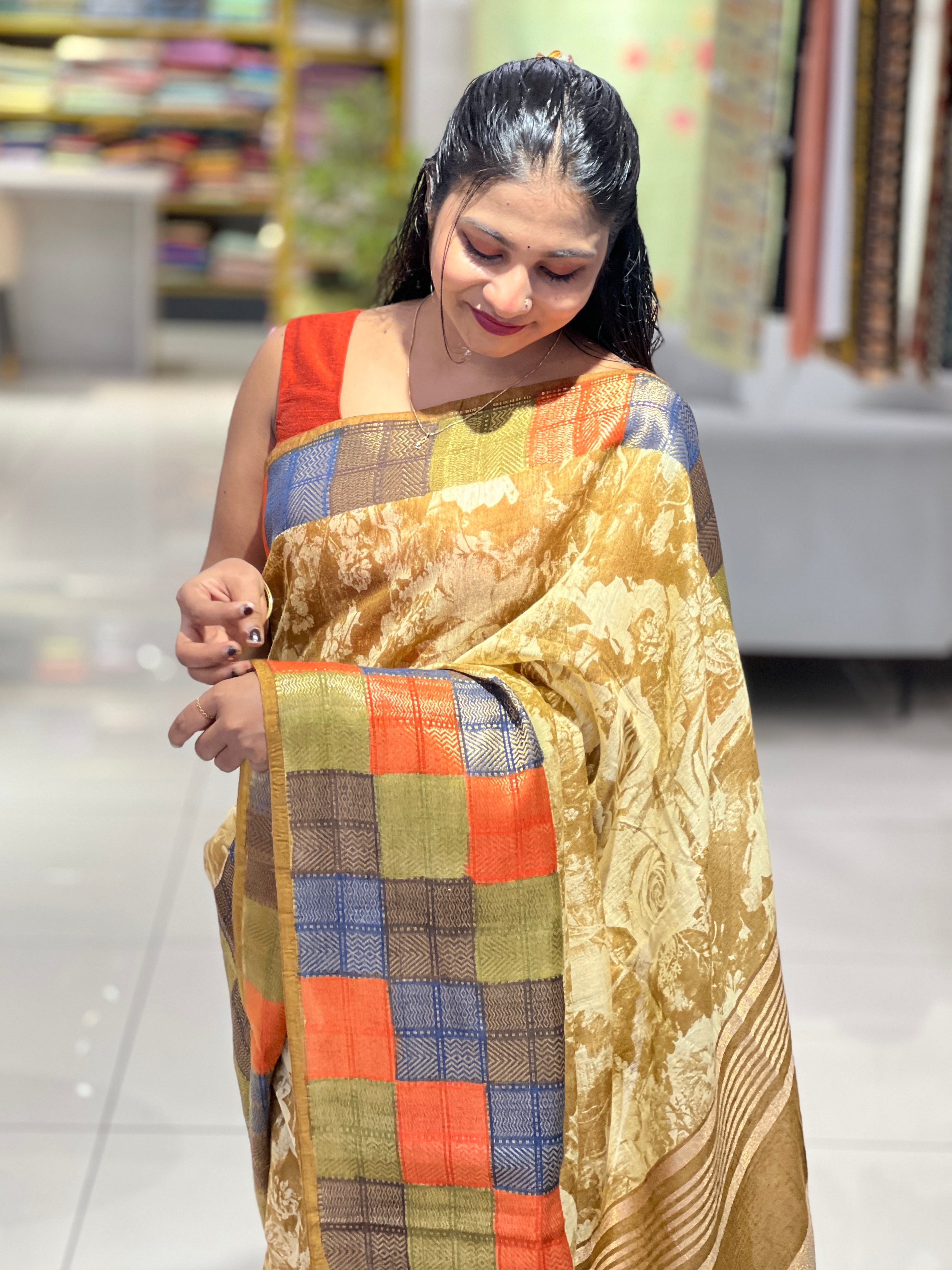 Floral Digital Printed Semi Silk Saree | SK242