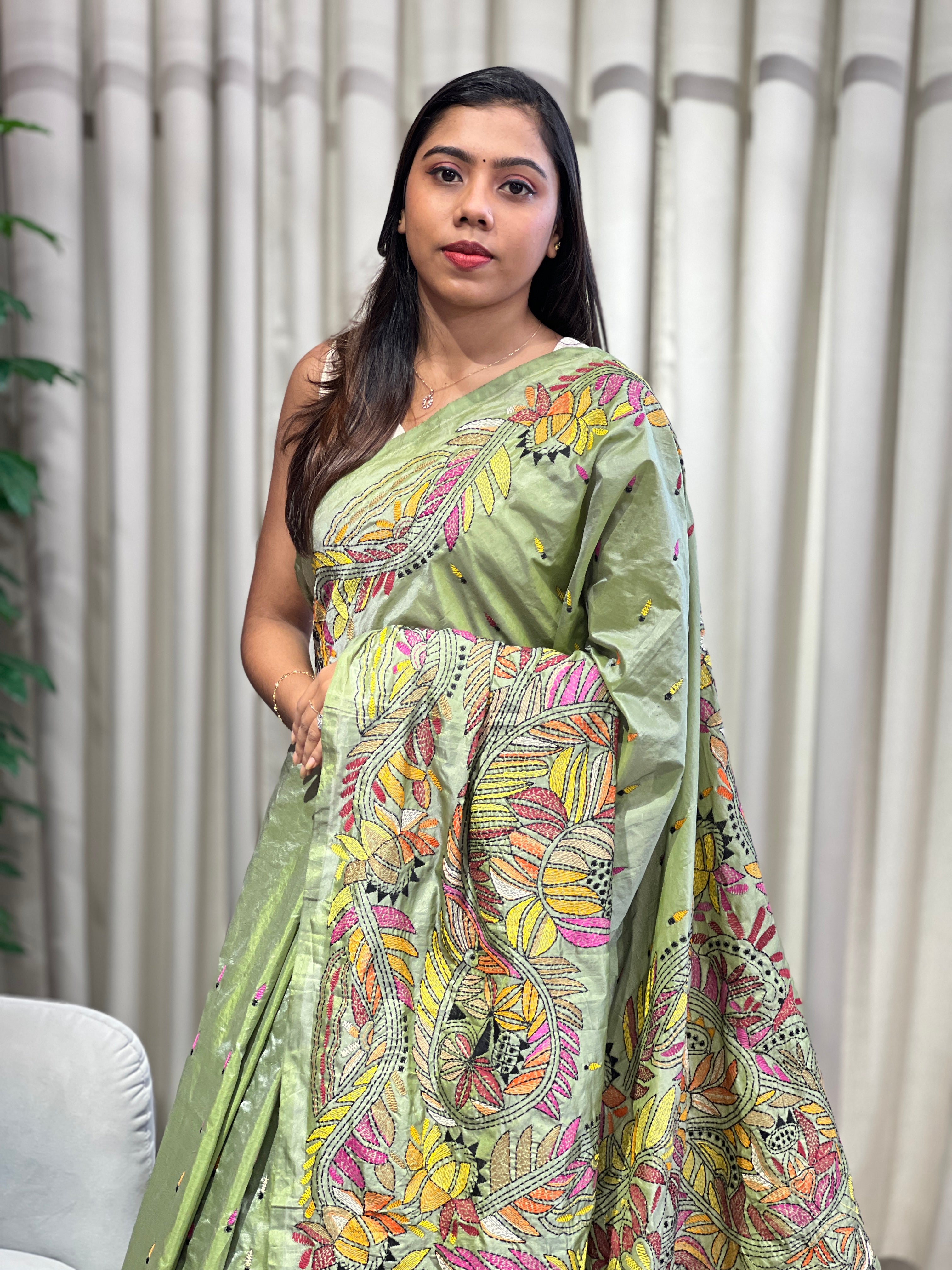 Nakshi Kantha Embroidered Bangalore Silk Saree | AYD235