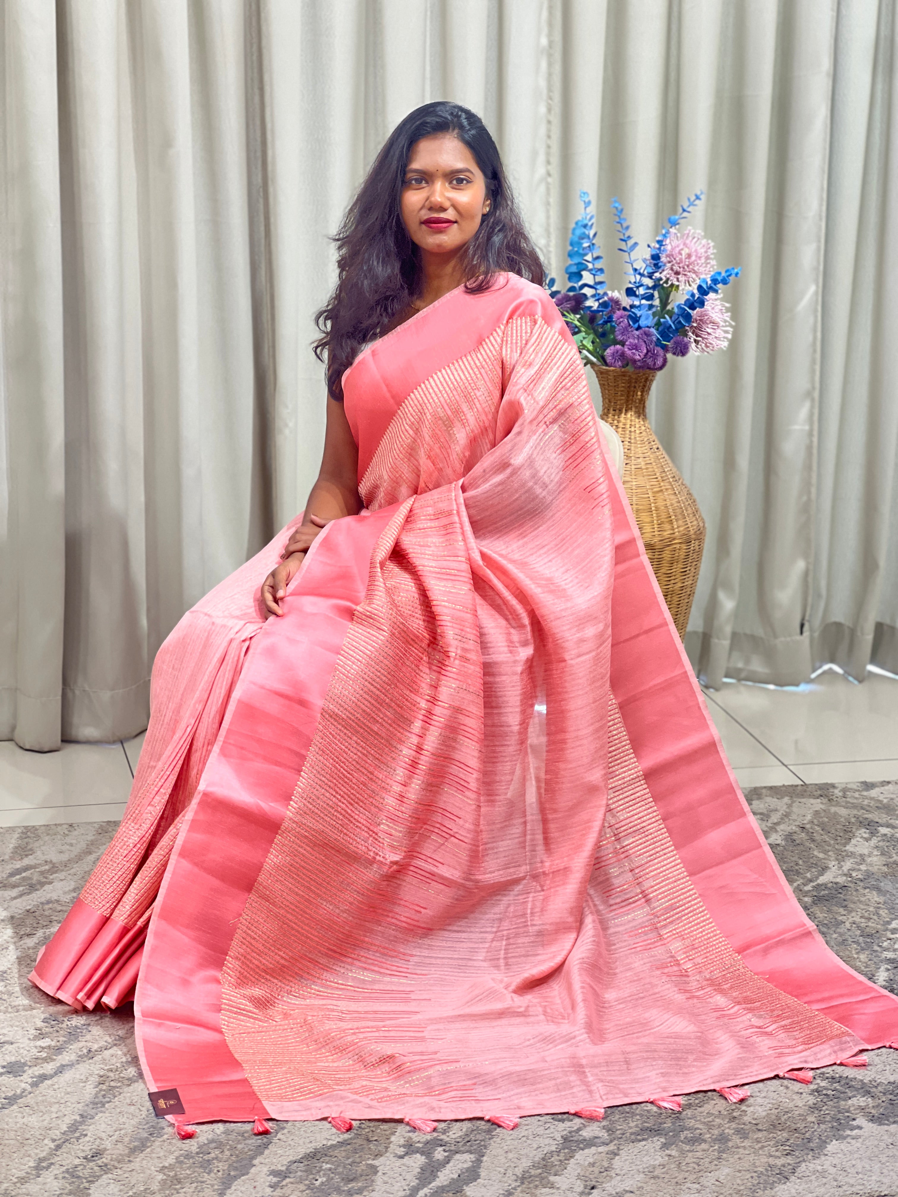 Line Embroidered Green Silk Saree | ZSS510