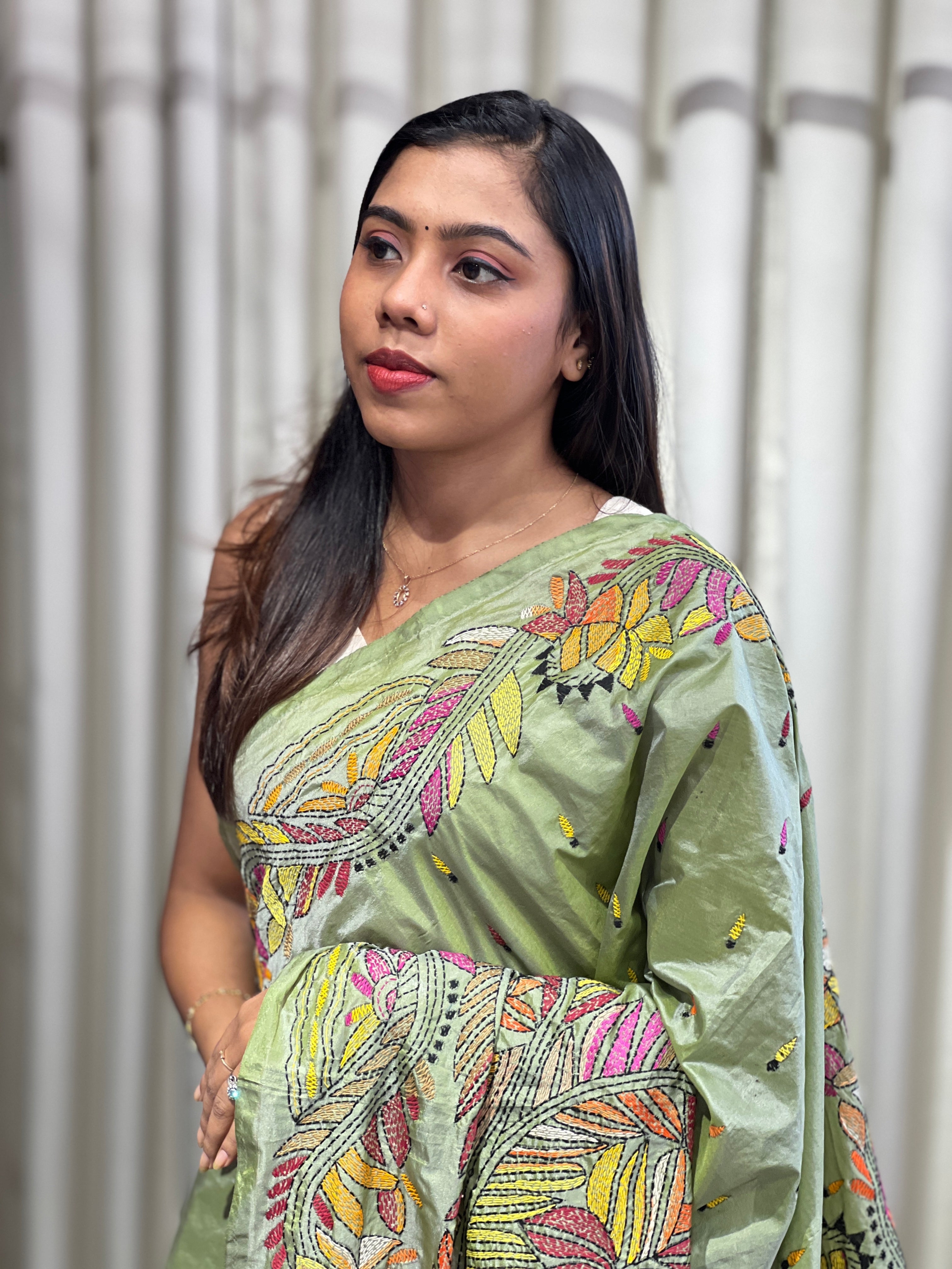 Nakshi Kantha Embroidered Bangalore Silk Saree | AYD235