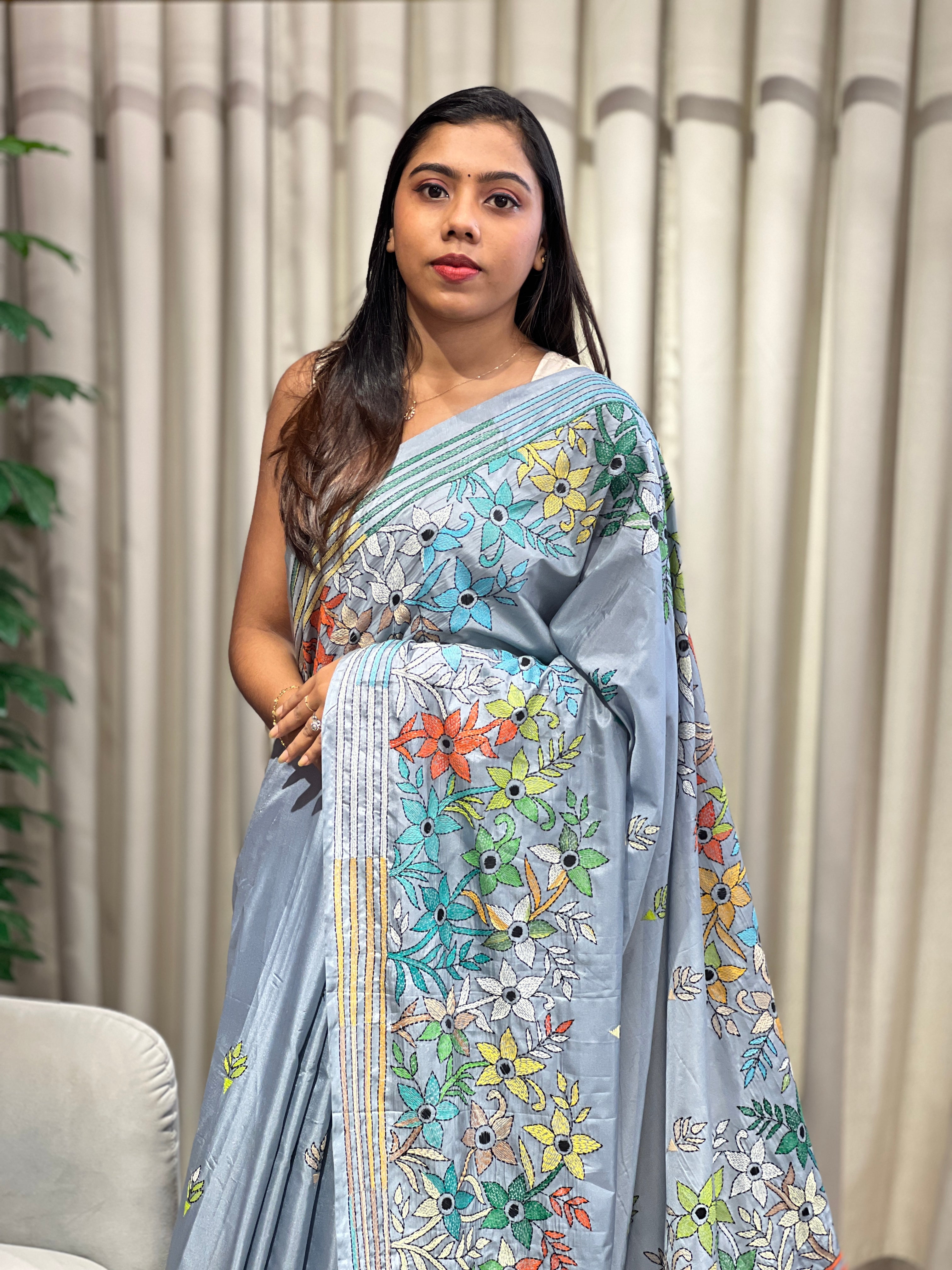 Nakshi Kantha Embroidered Bangalore Silk Saree | AYD236