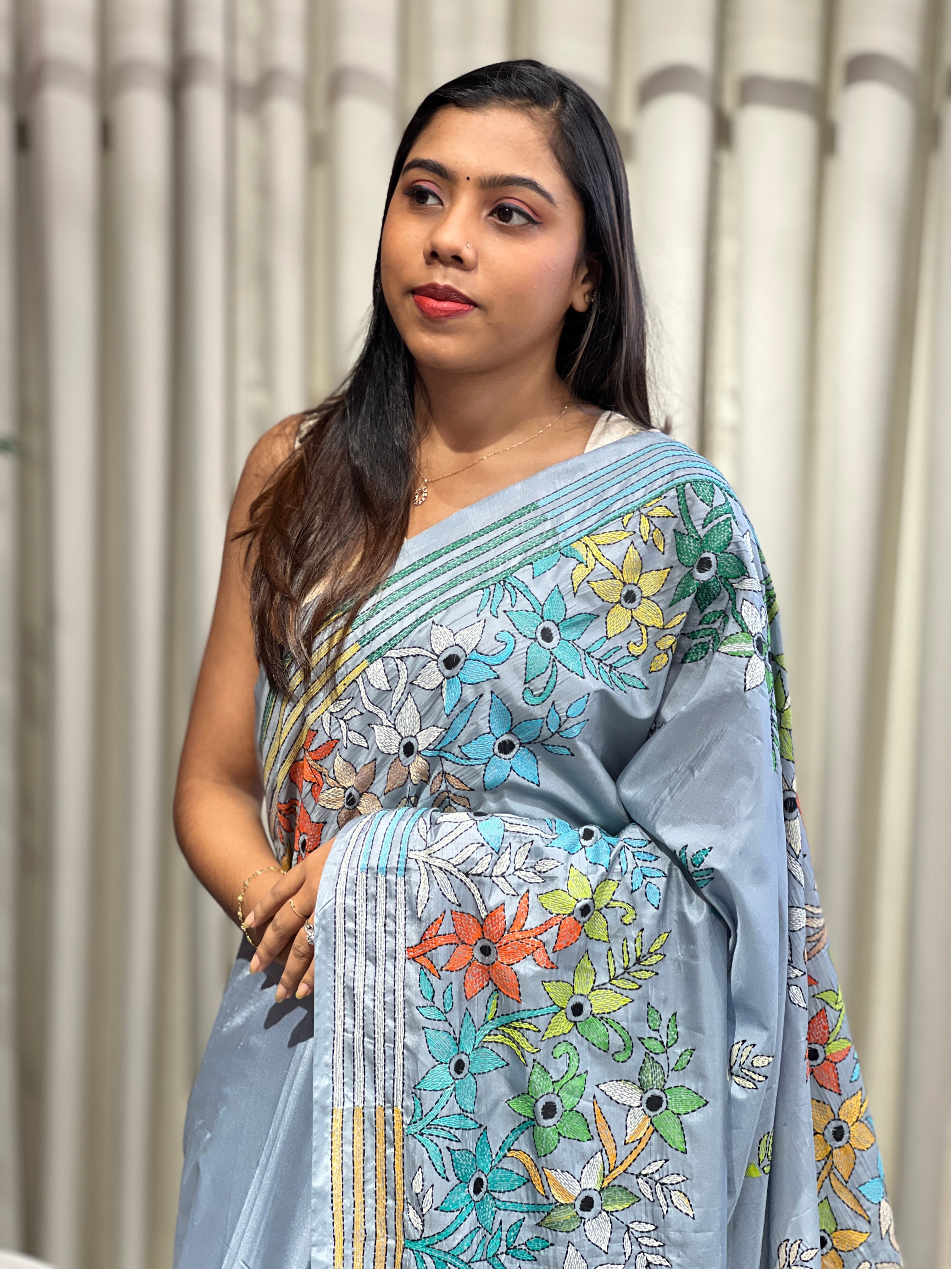 Nakshi Kantha Embroidered Bangalore Silk Saree | AYD236