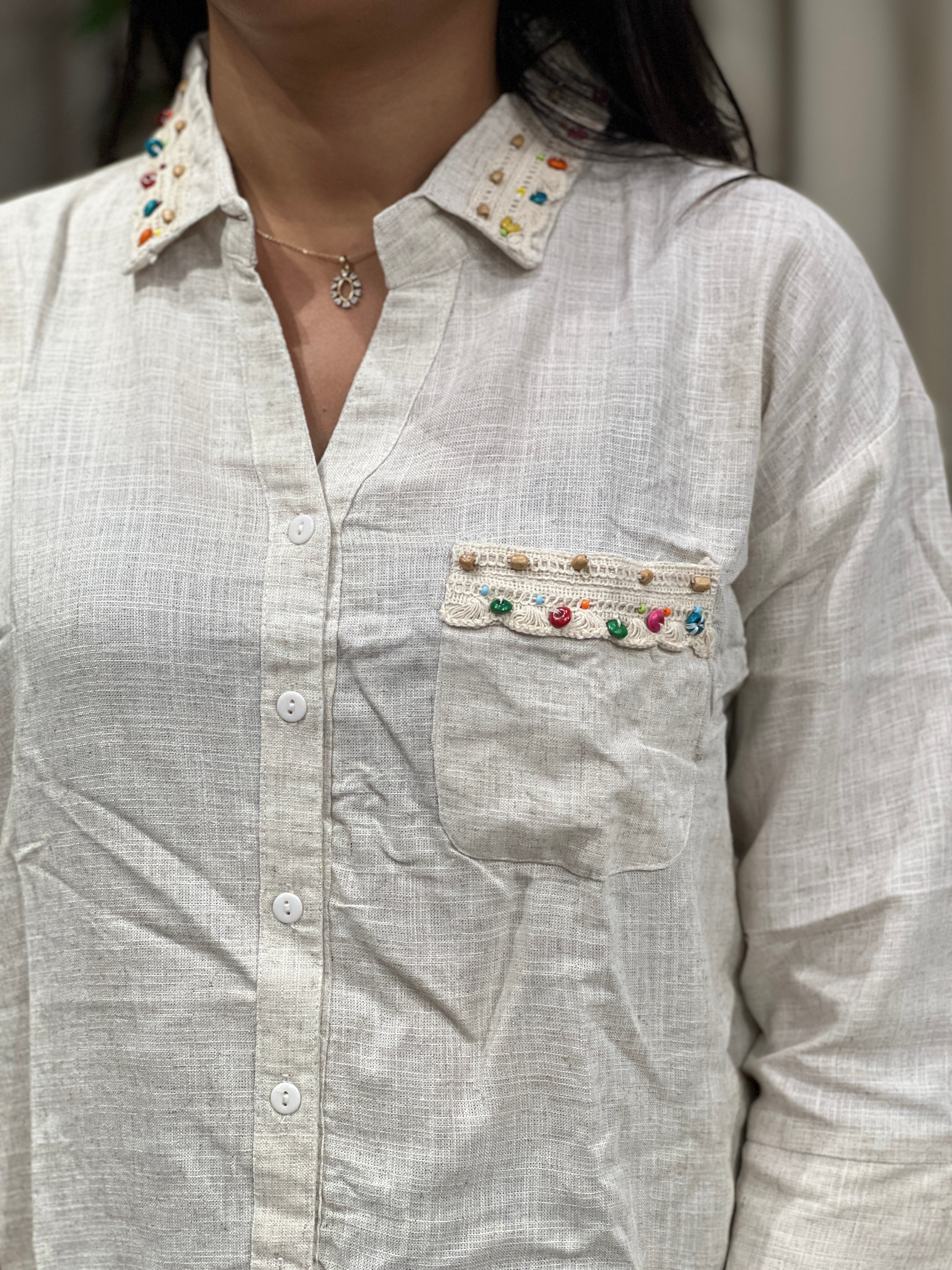 Lace With Embroidery detailed Linen-Cotton Short Kurta | PGI285