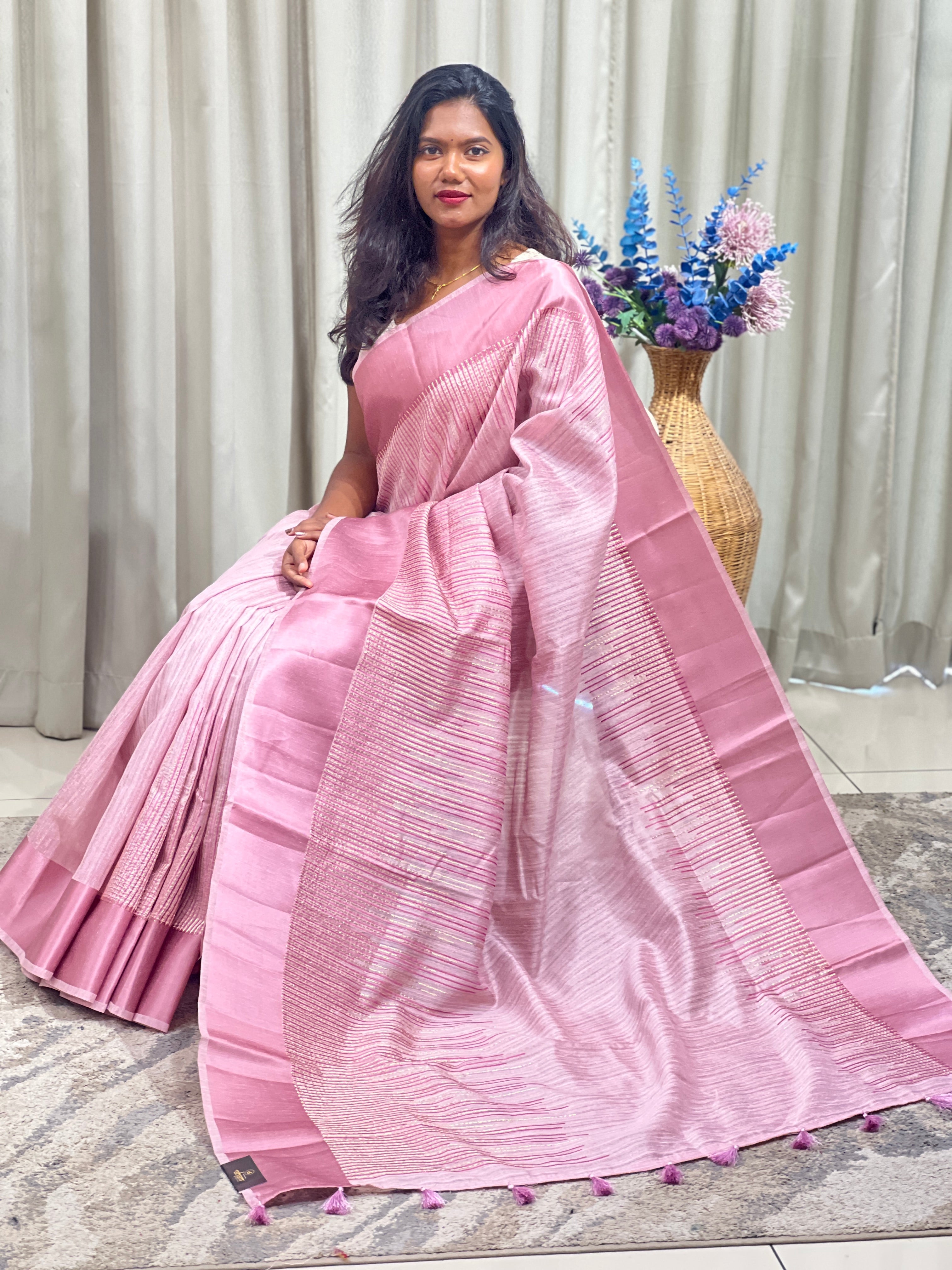 Line Embroidered Green Silk Saree | ZSS509