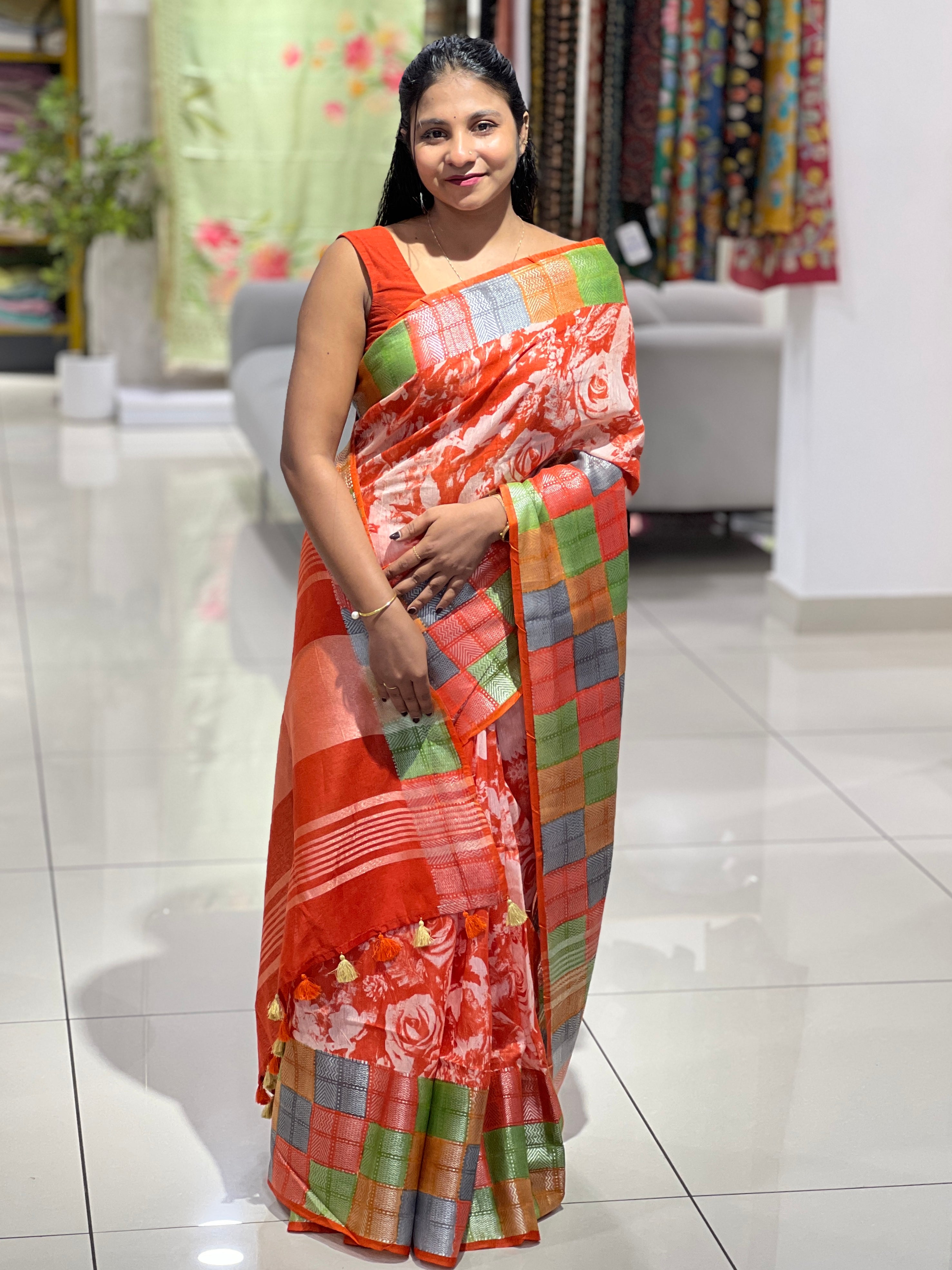 Floral Digital Printed Semi Silk Saree | SK242