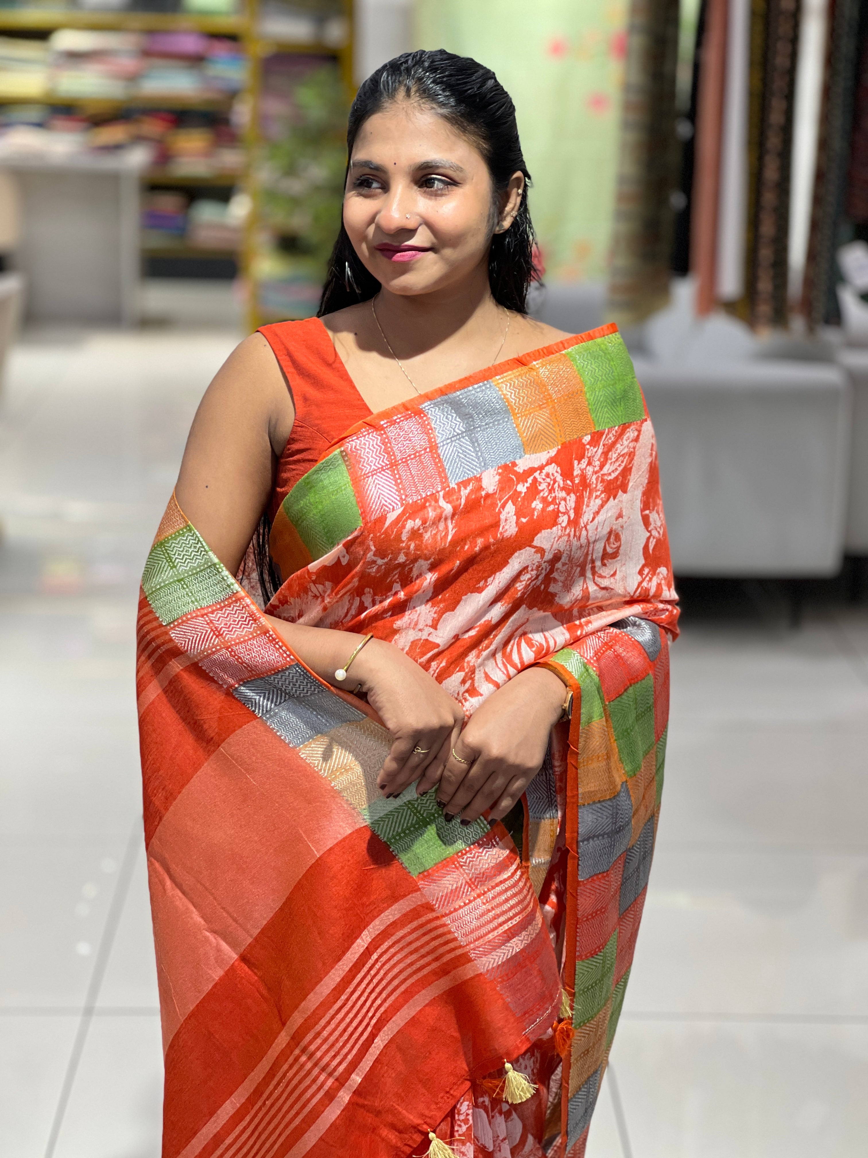 Floral Digital Printed Semi Silk Saree | SK242