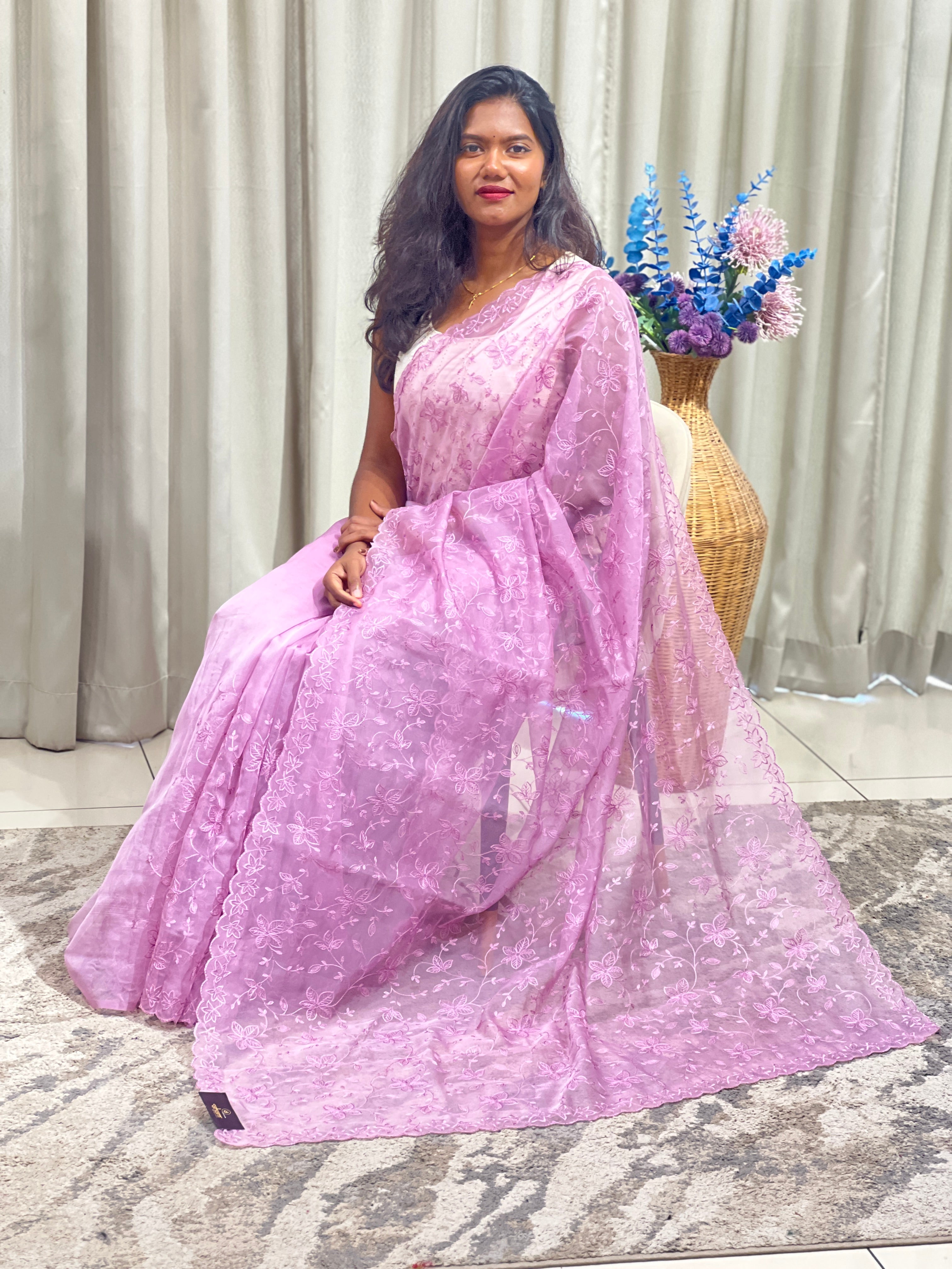 Embroidered Viscose Organza Saree | ZSS517