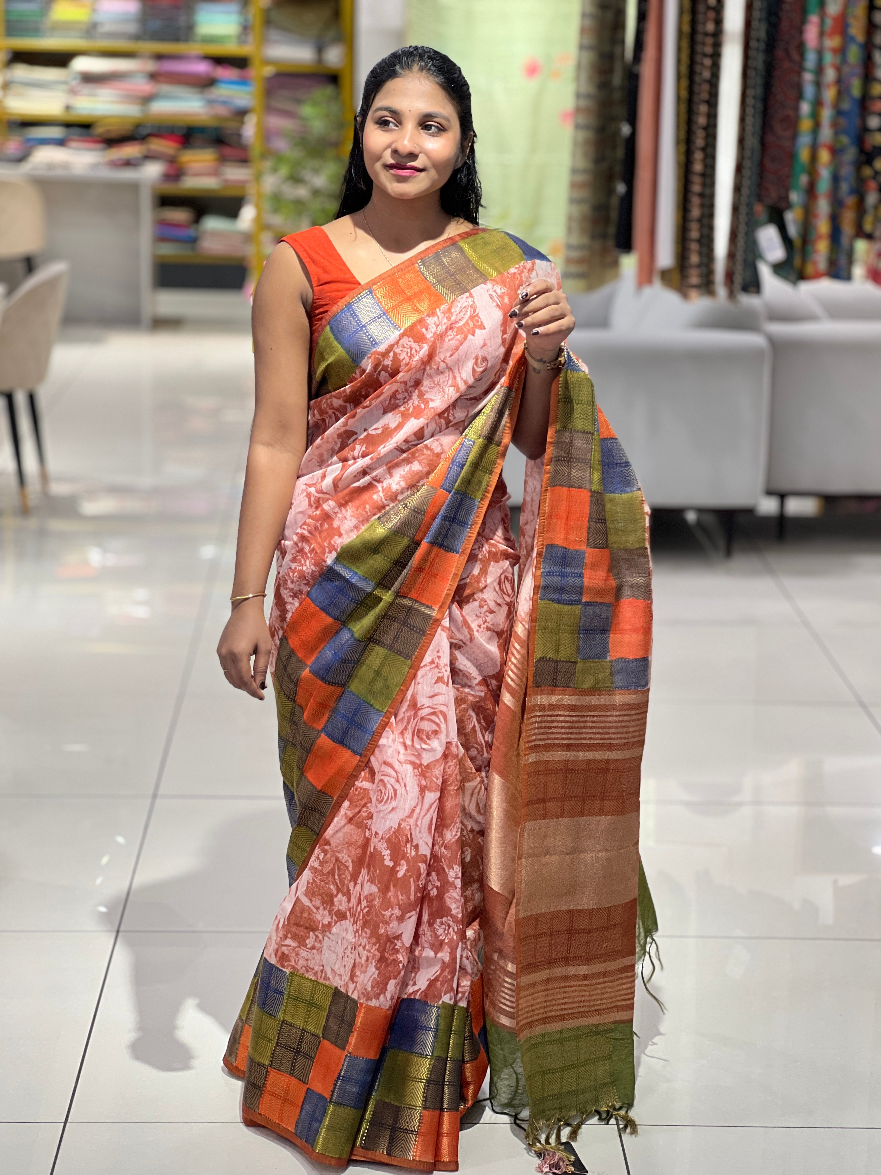 Floral Digital Printed Semi Silk Saree | SK242