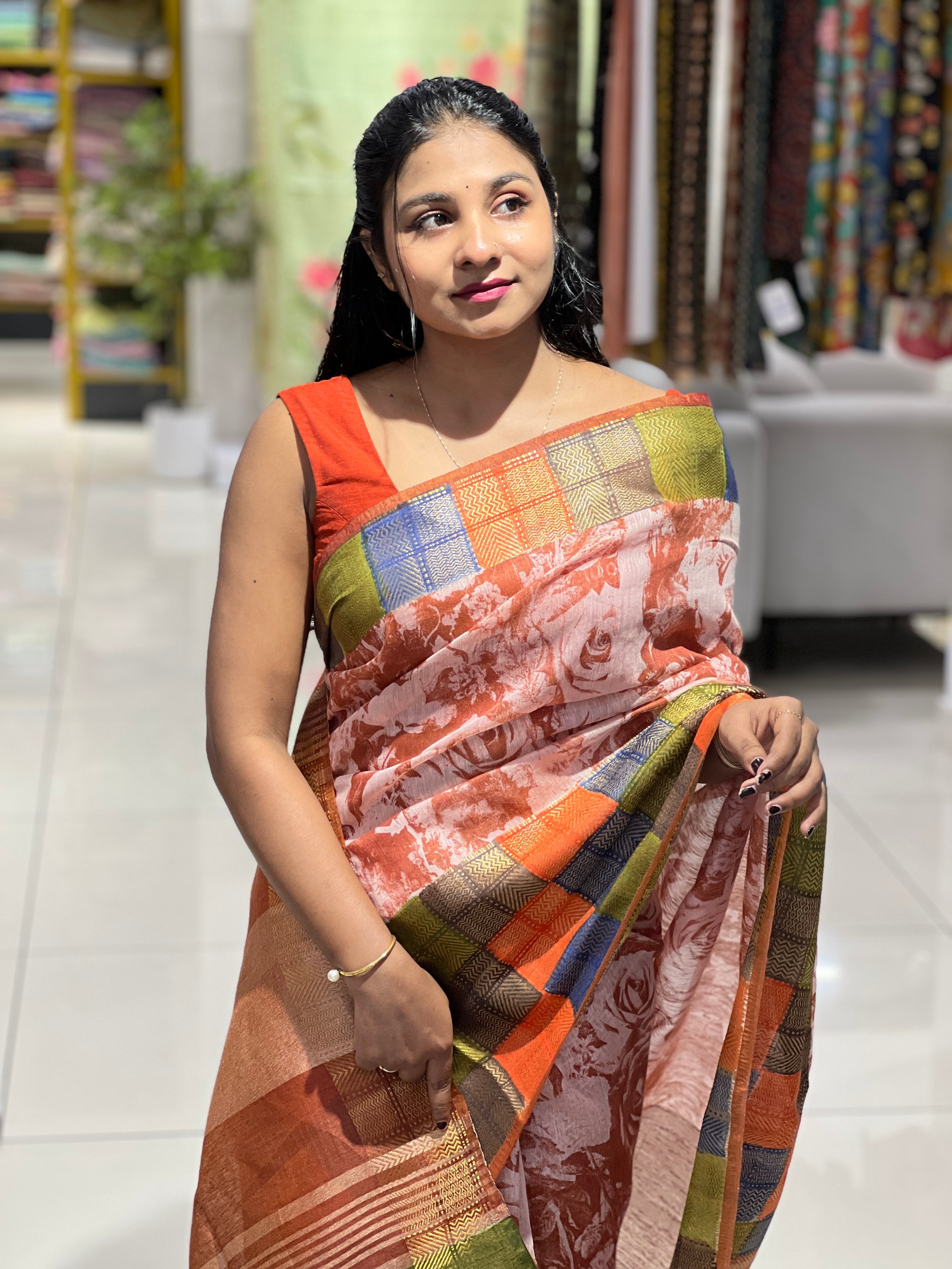 Floral Digital Printed Semi Silk Saree | SK242
