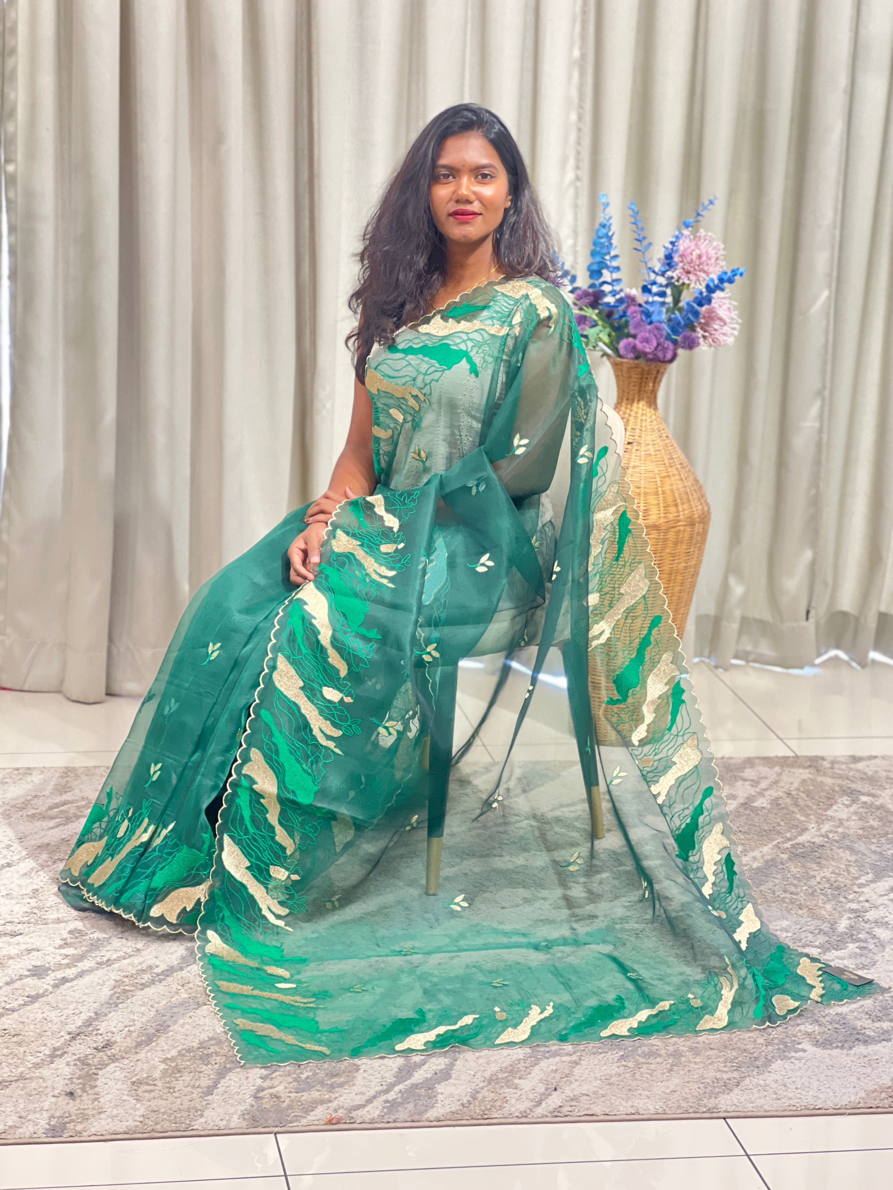 Machine Embroidered Organza Saree | ZSS523