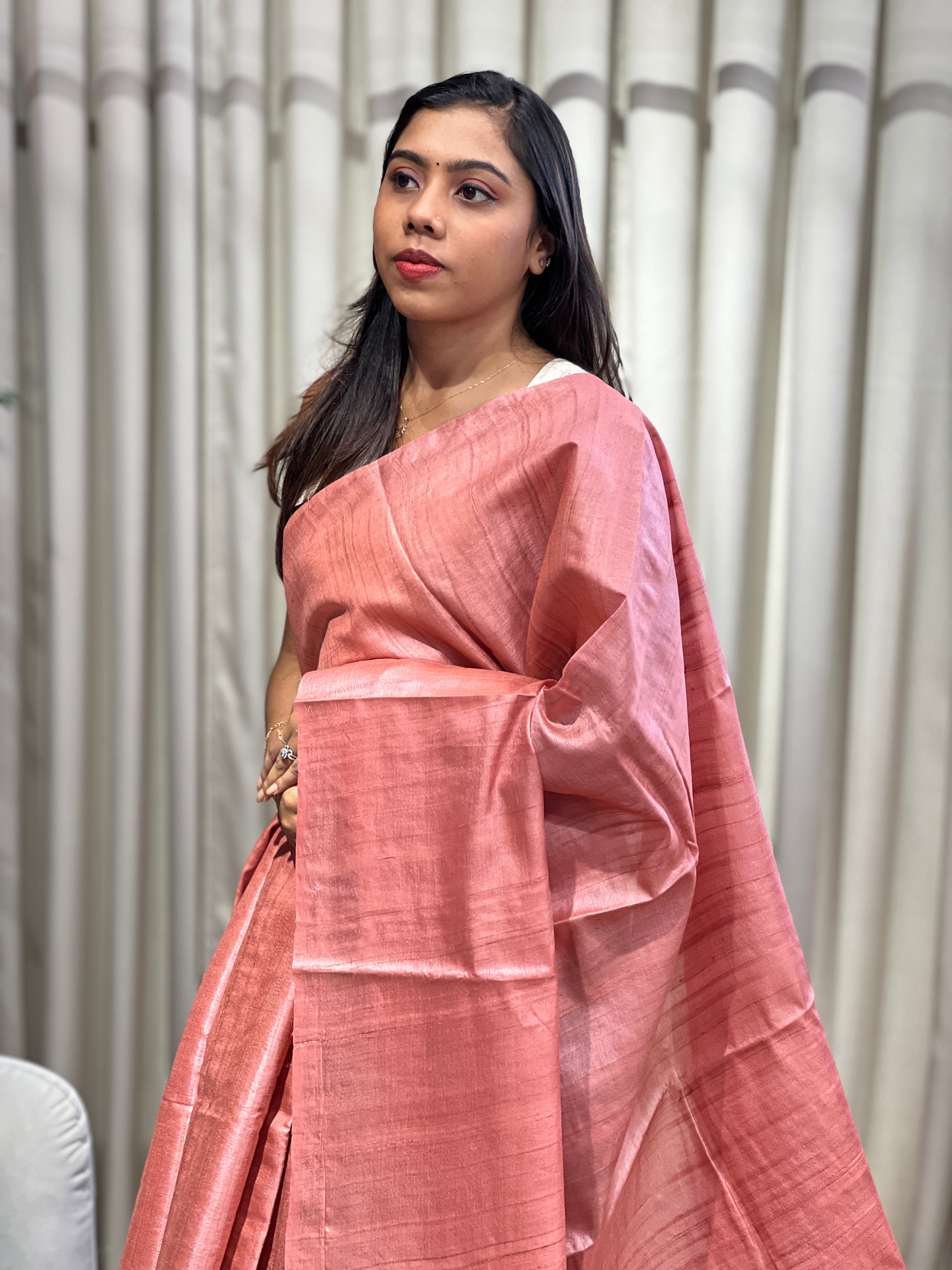 Solid Patterned Tussar Saree | HS1334