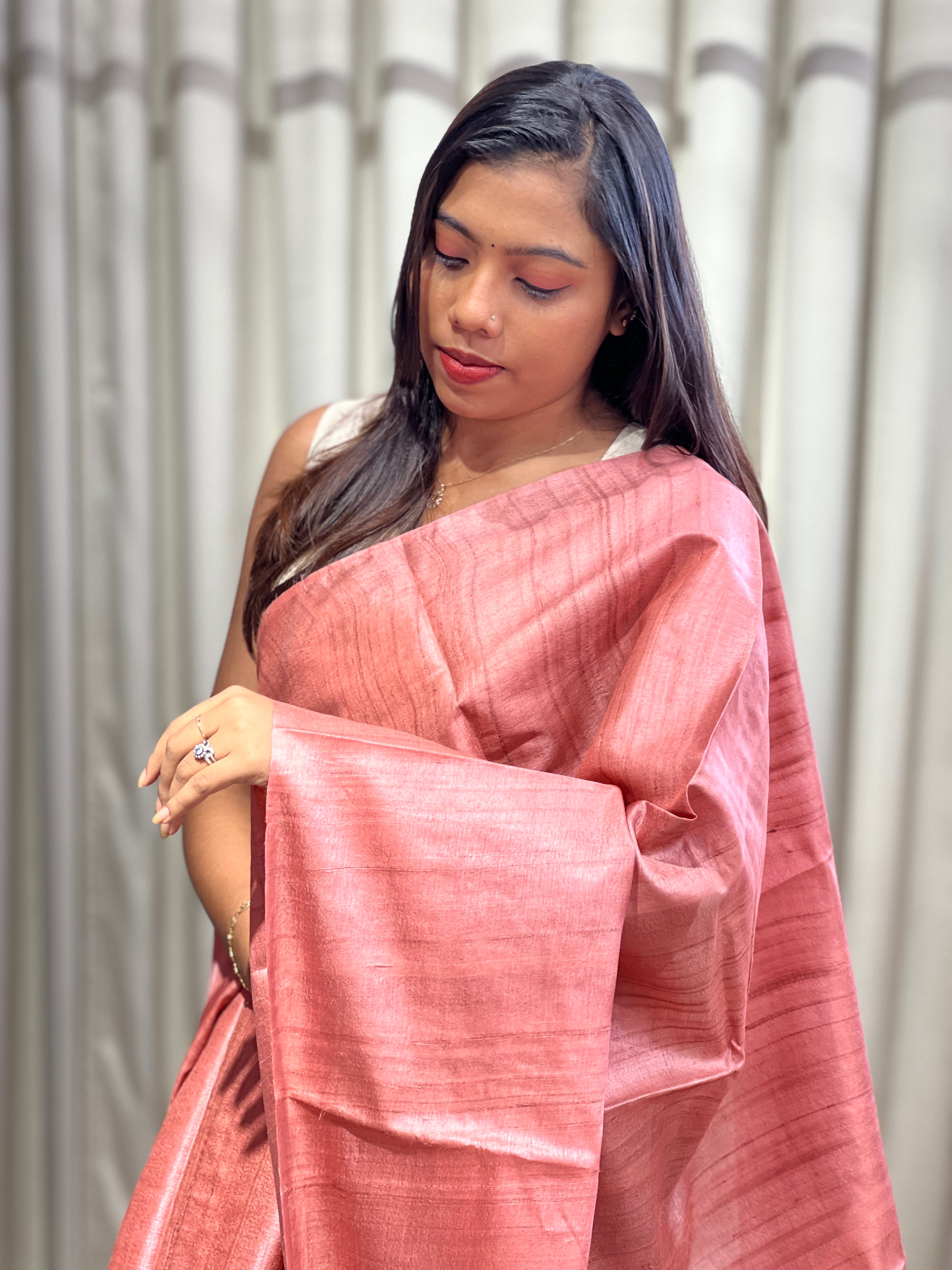 Solid Patterned Tussar Saree | HS1334