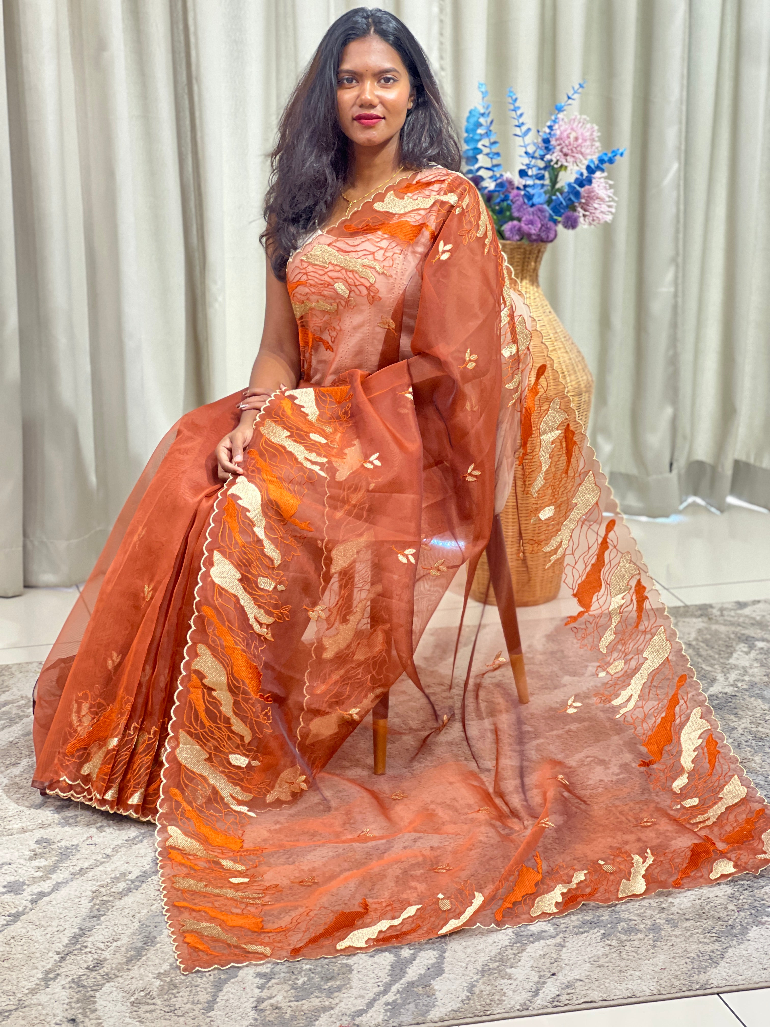 Machine Embroidered Organza Saree | ZSS525