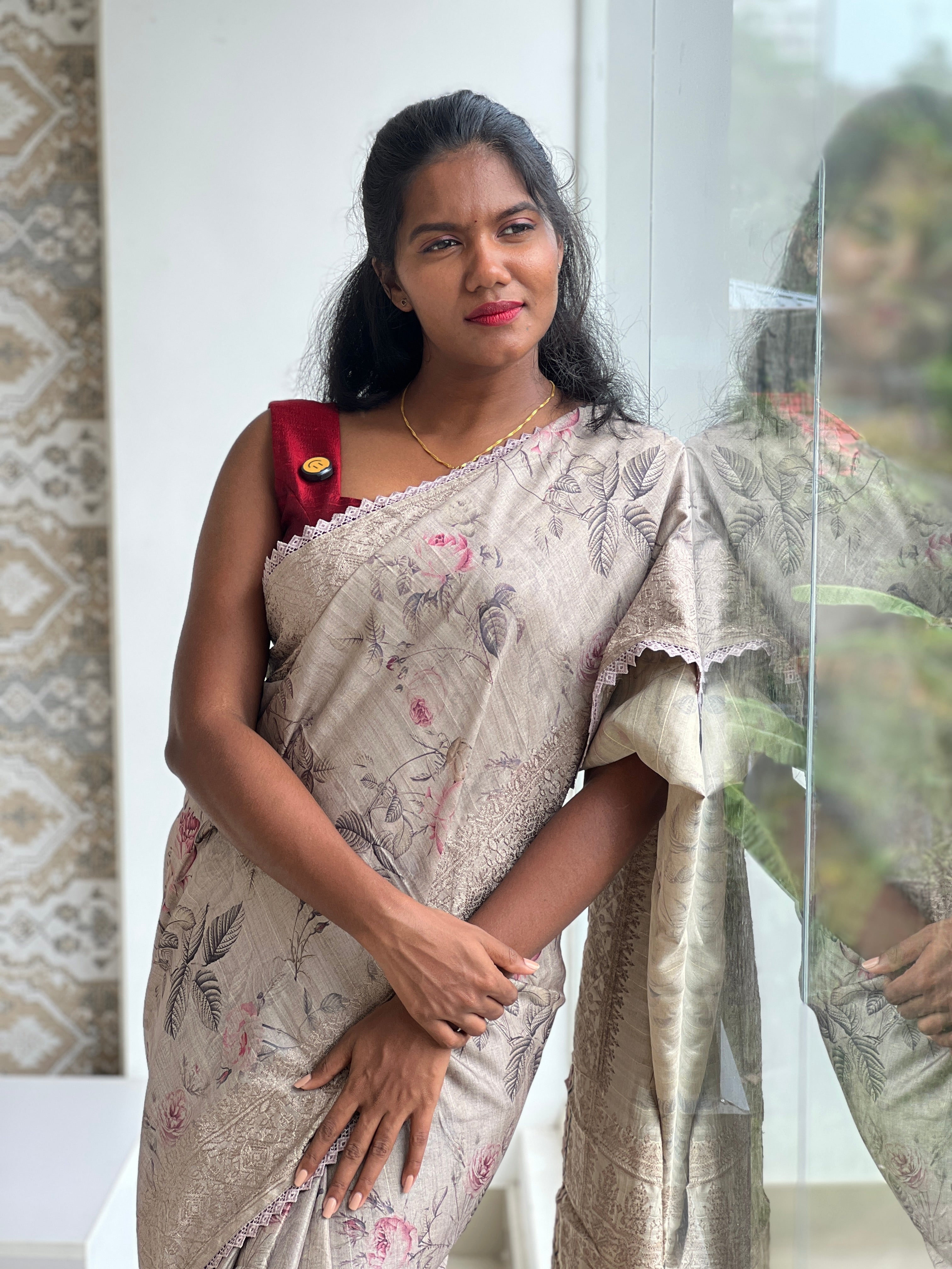 Floral Digital Printed Tussar Finish Saree | SUN304
