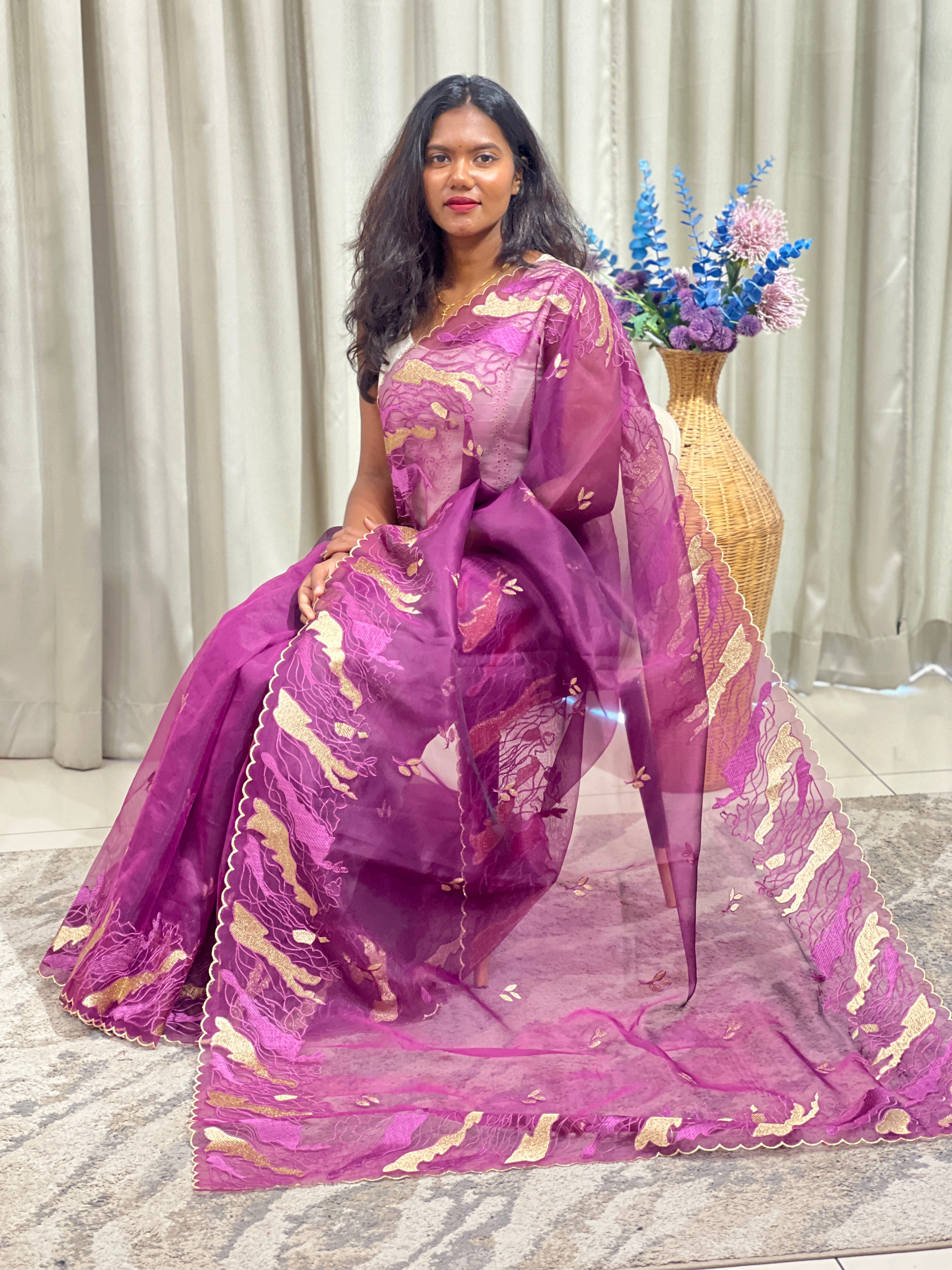Machine Embroidered Organza Saree | ZSS522