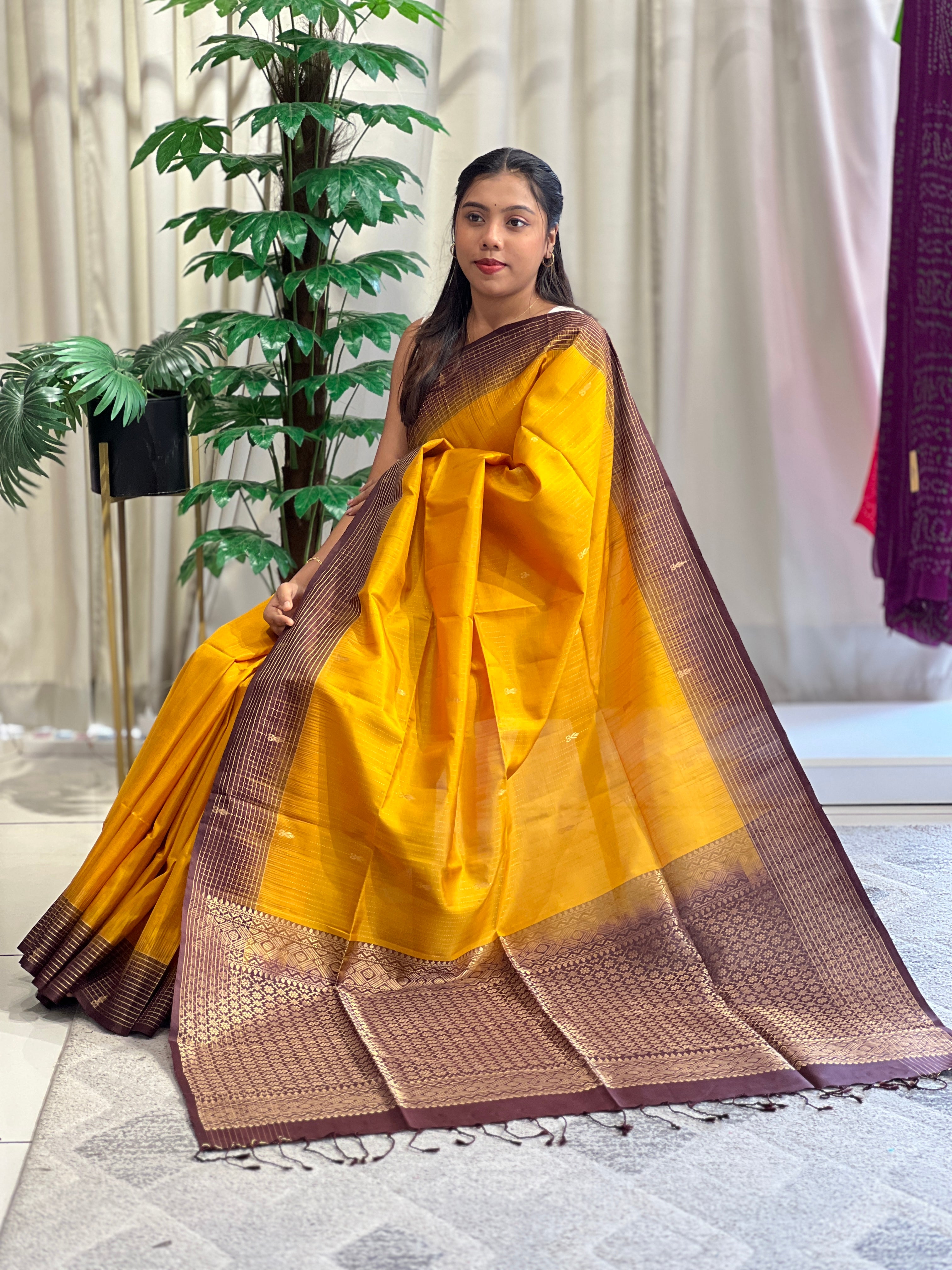 Zari Motif Thread Woven Soft Silk Saree | SMT153
