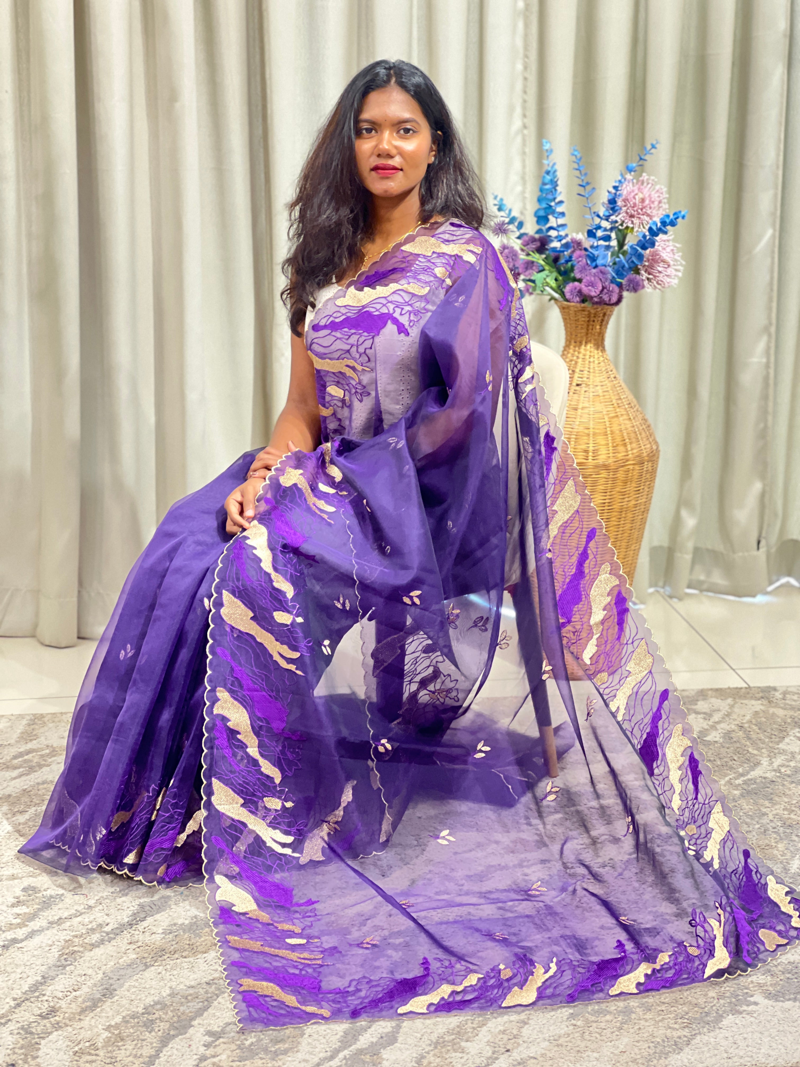 Machine Embroidered Organza Saree | ZSS527