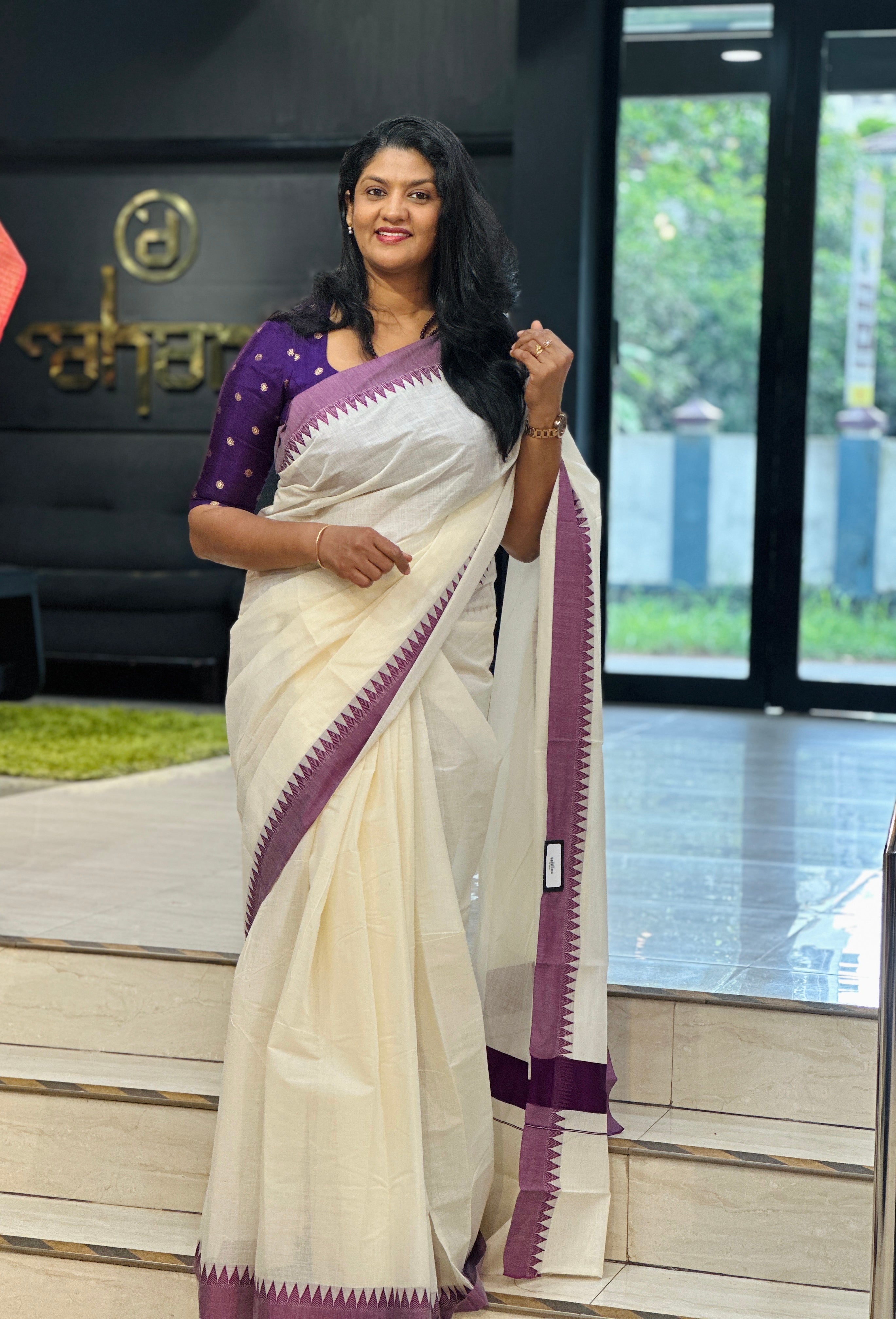 Traditional Temple Border Kerala Cotton Saree (Without Blouse) | RLF130