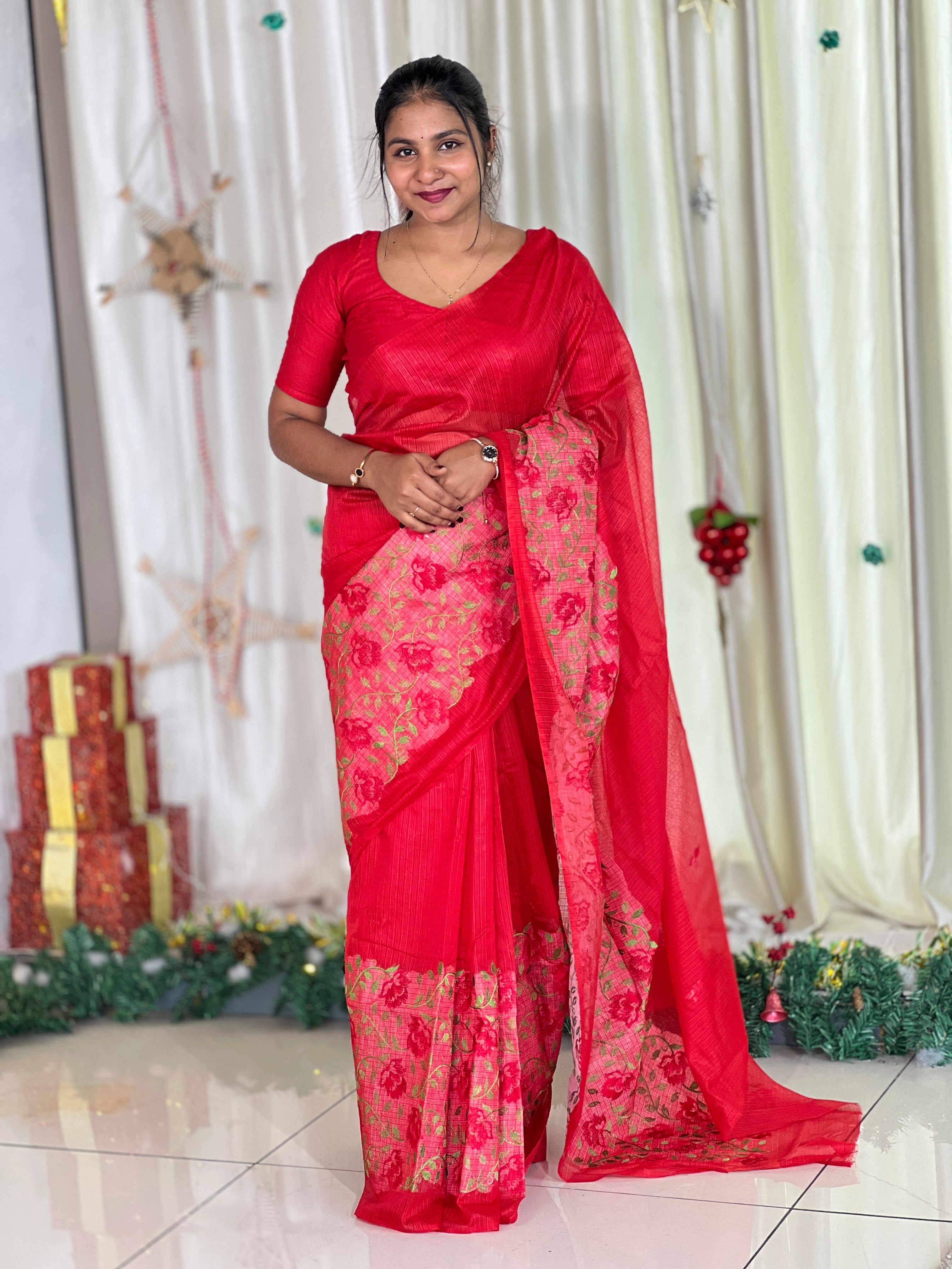 Floral Embroidered Kota Saree | NHH578