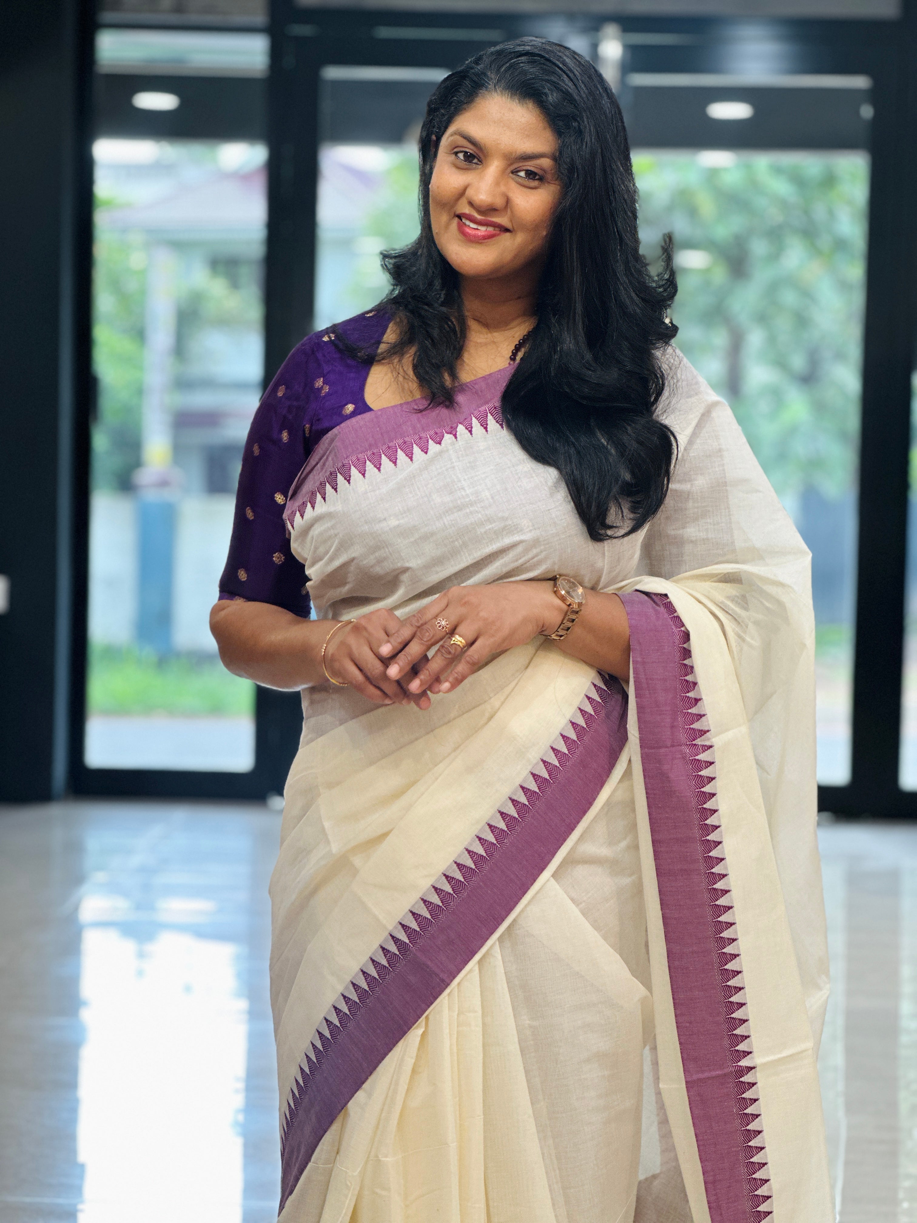 Traditional Temple Border Kerala Cotton Saree (Without Blouse) | RLF130