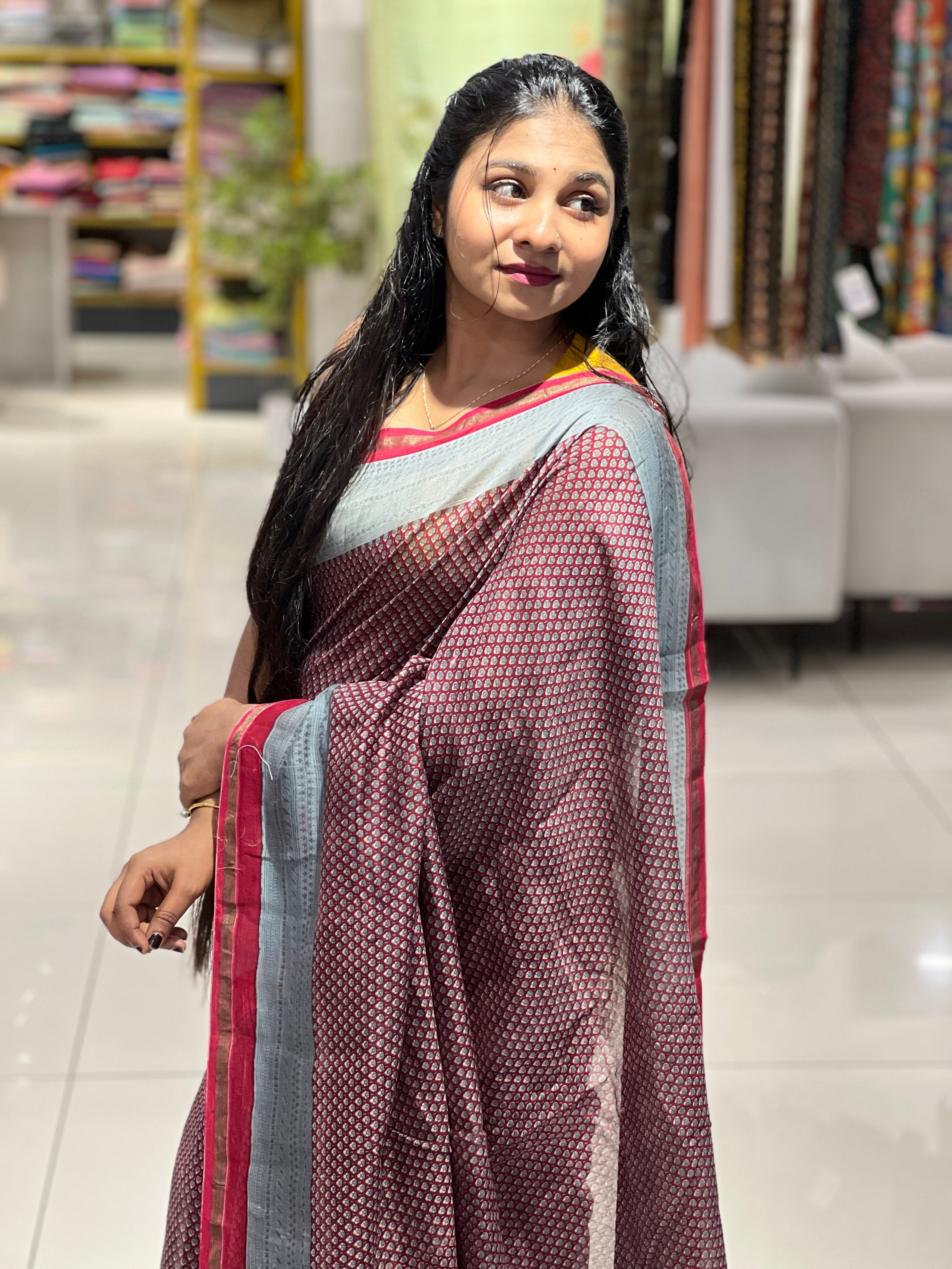 Screen Printed Chanderi Saree With Zari Borders | LP157