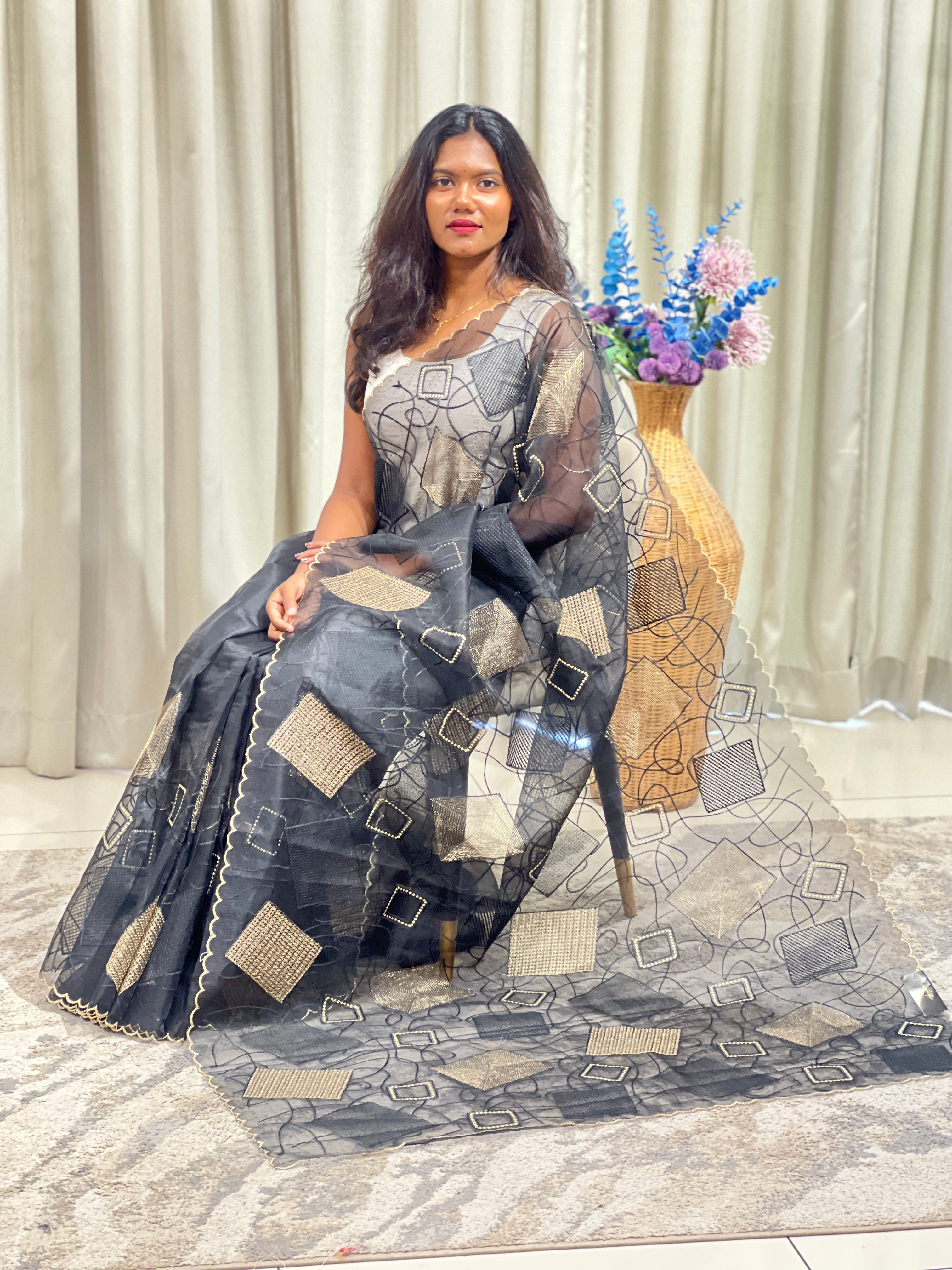 Geometric Pattern Organza Saree | ZSS448