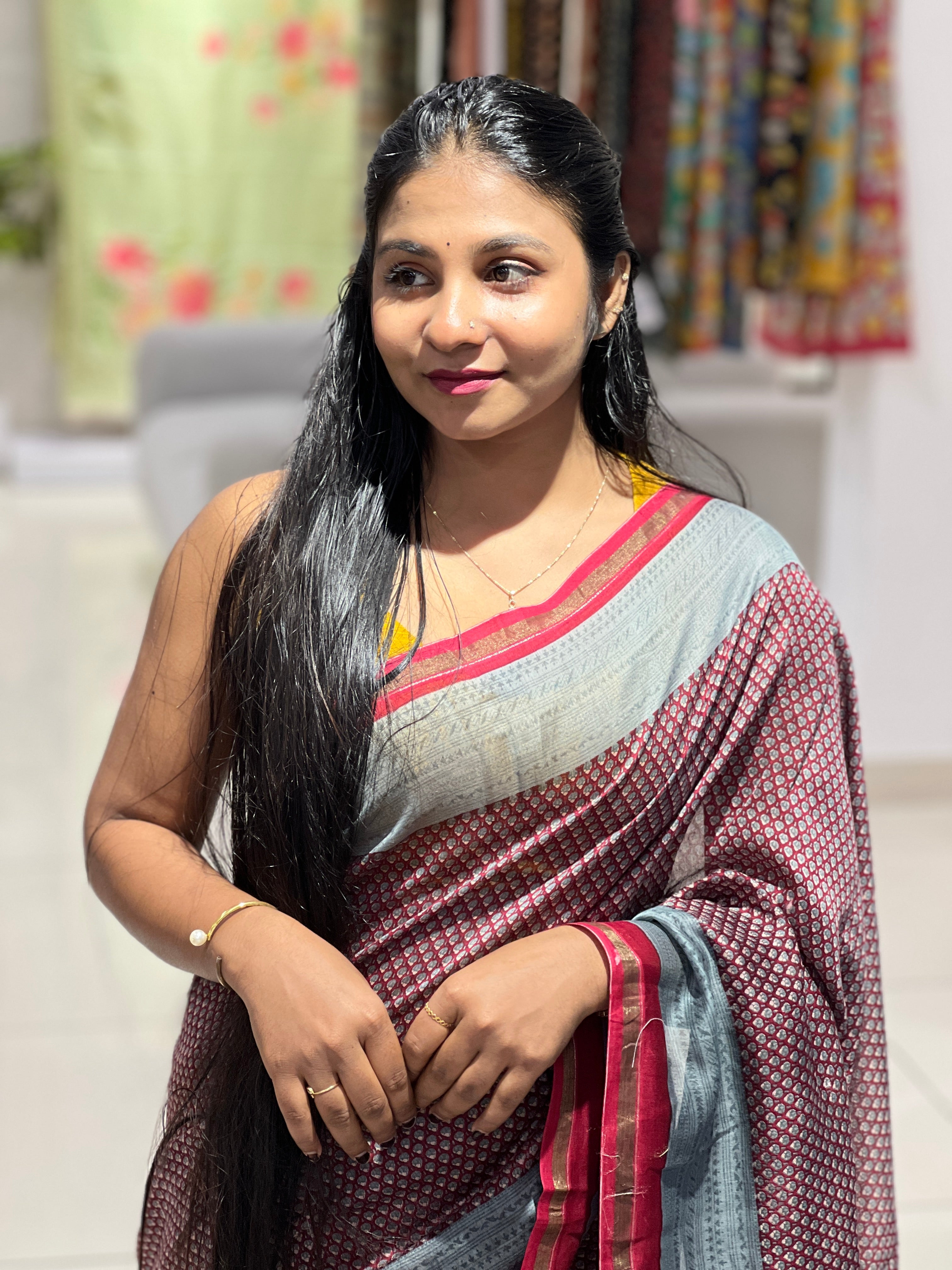 Screen Printed Chanderi Saree With Zari Borders | LP157