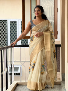 Hand Embroidery Tissue Linen Saree | DVS116