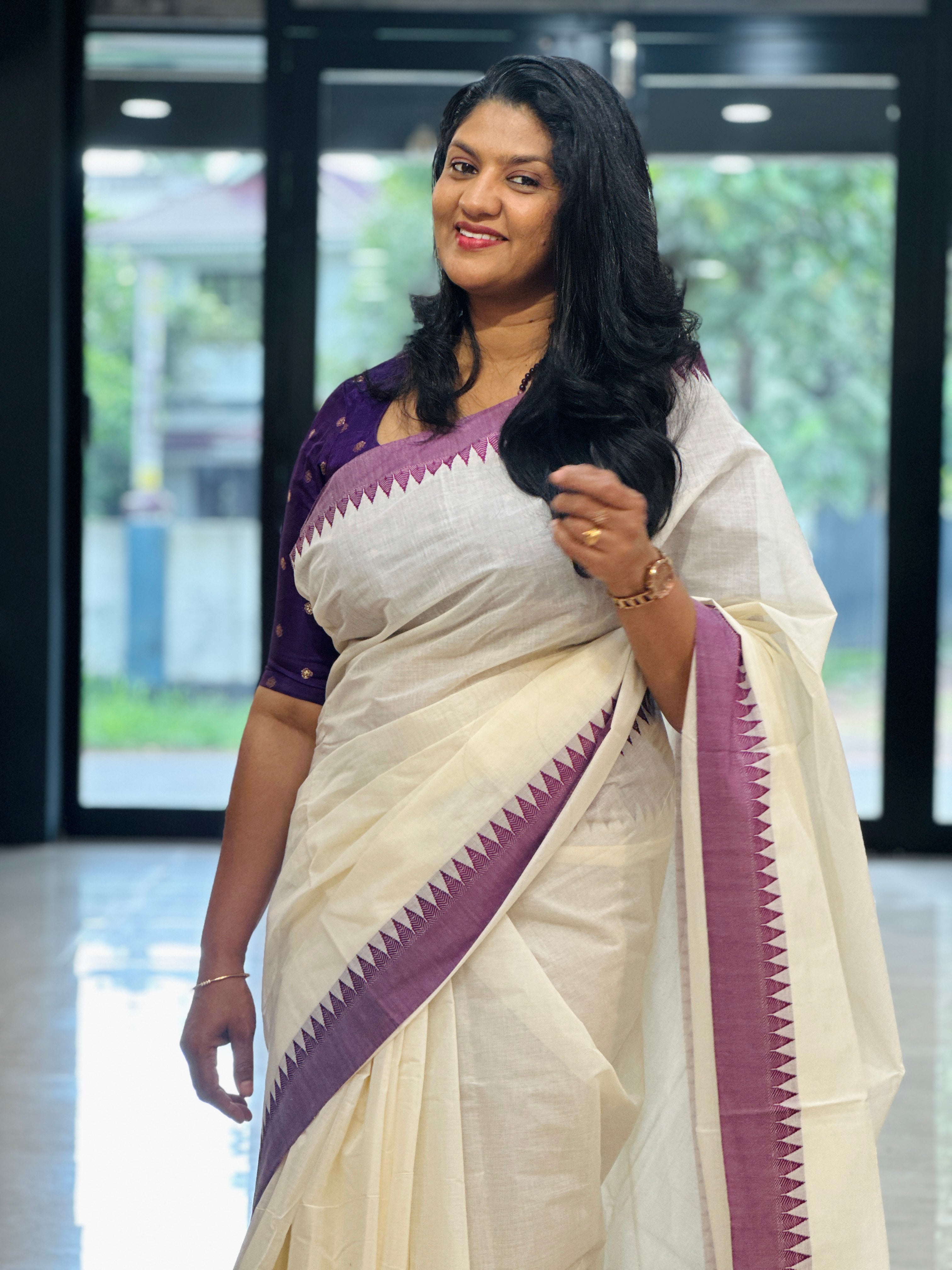 Traditional Temple Border Kerala Cotton Saree (Without Blouse) | RLF130