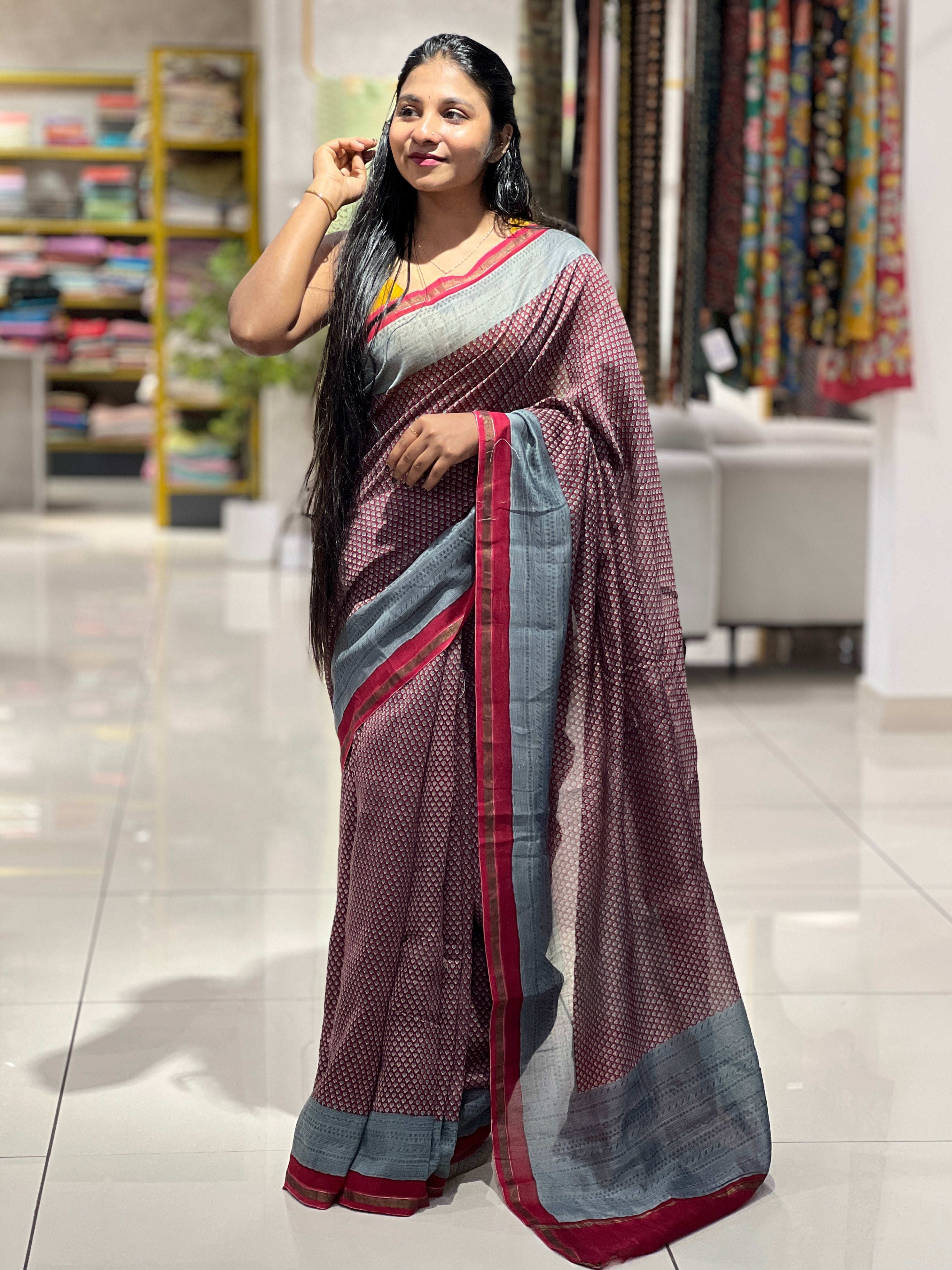 Screen Printed Chanderi Saree With Zari Borders | LP157