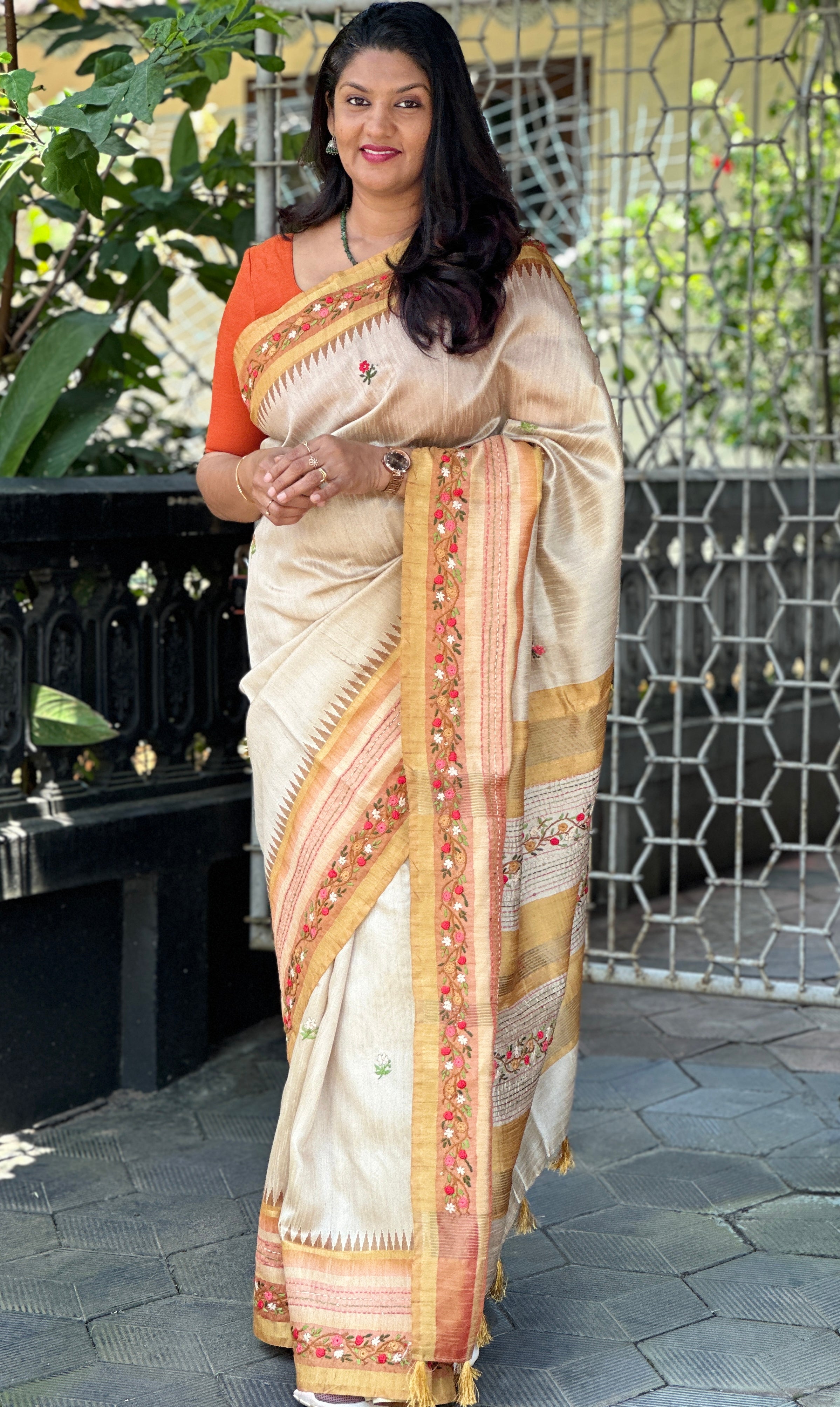 Hand Embroidery Tussar Finish Saree | BLD421