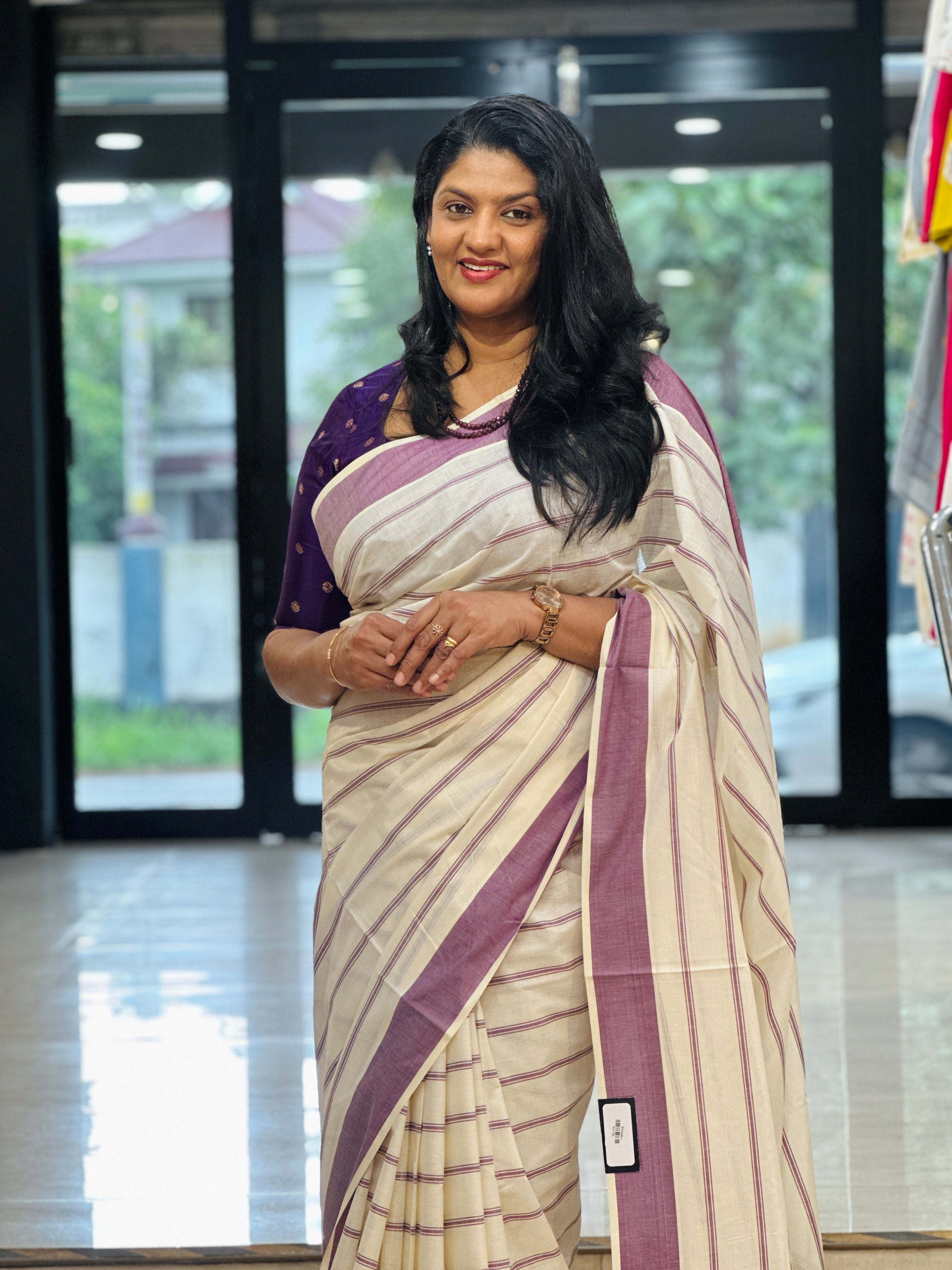 Stripe Design  Kerala Cotton Saree | RLF106