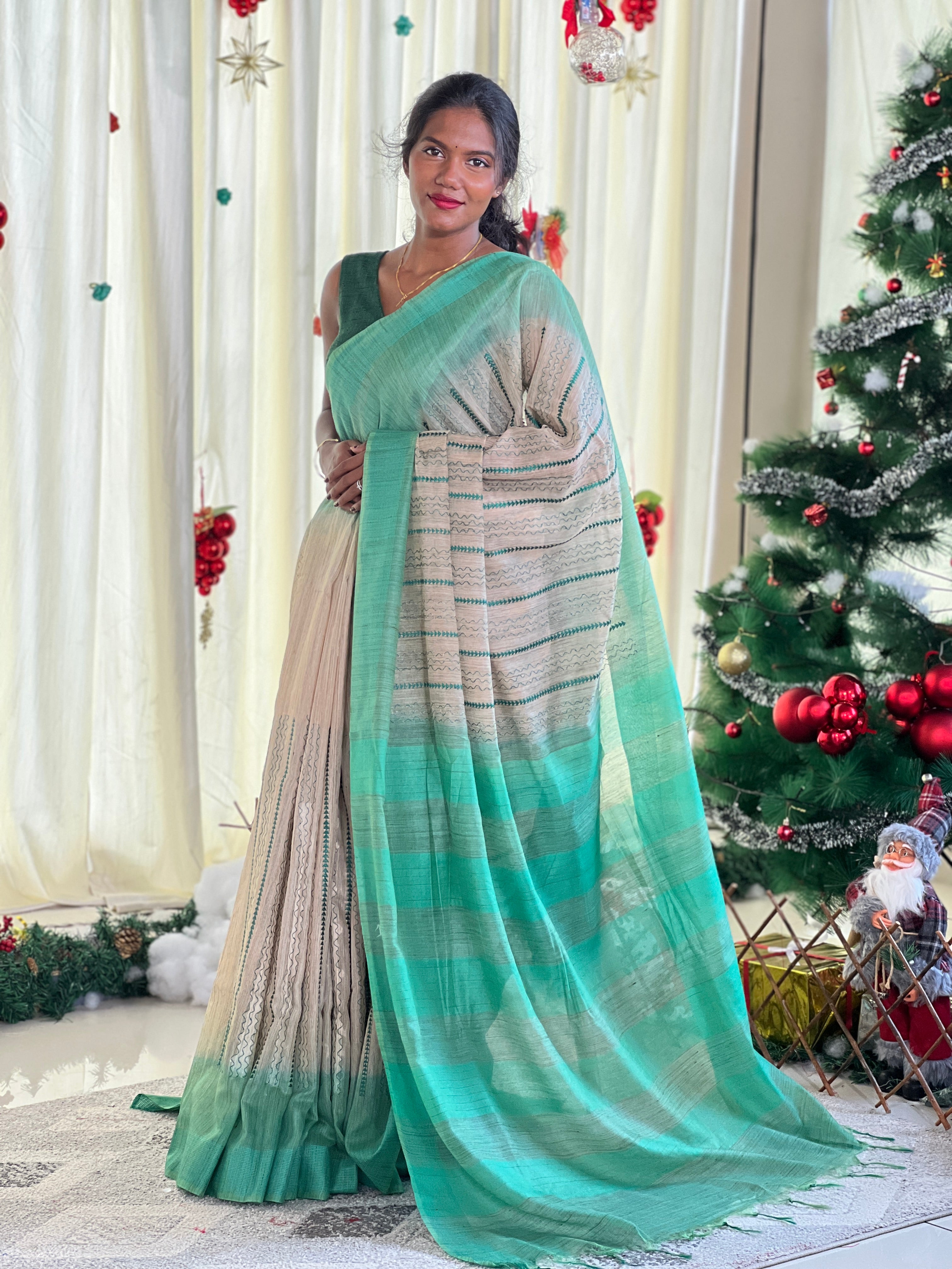 Machine Embroidery Bhagalpuri Linen Saree | NHH585