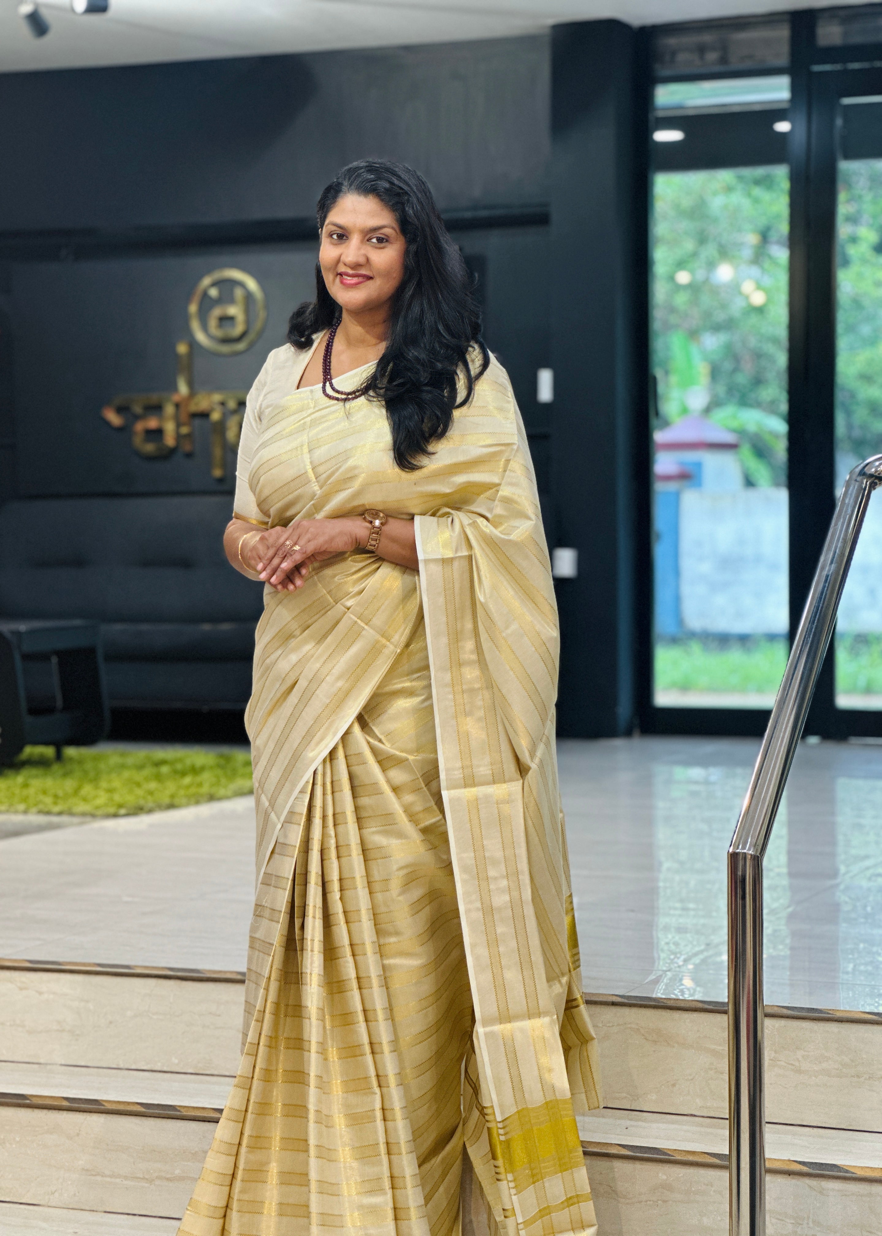 Stripe Pattern Woven Tissue Saree | RLF143