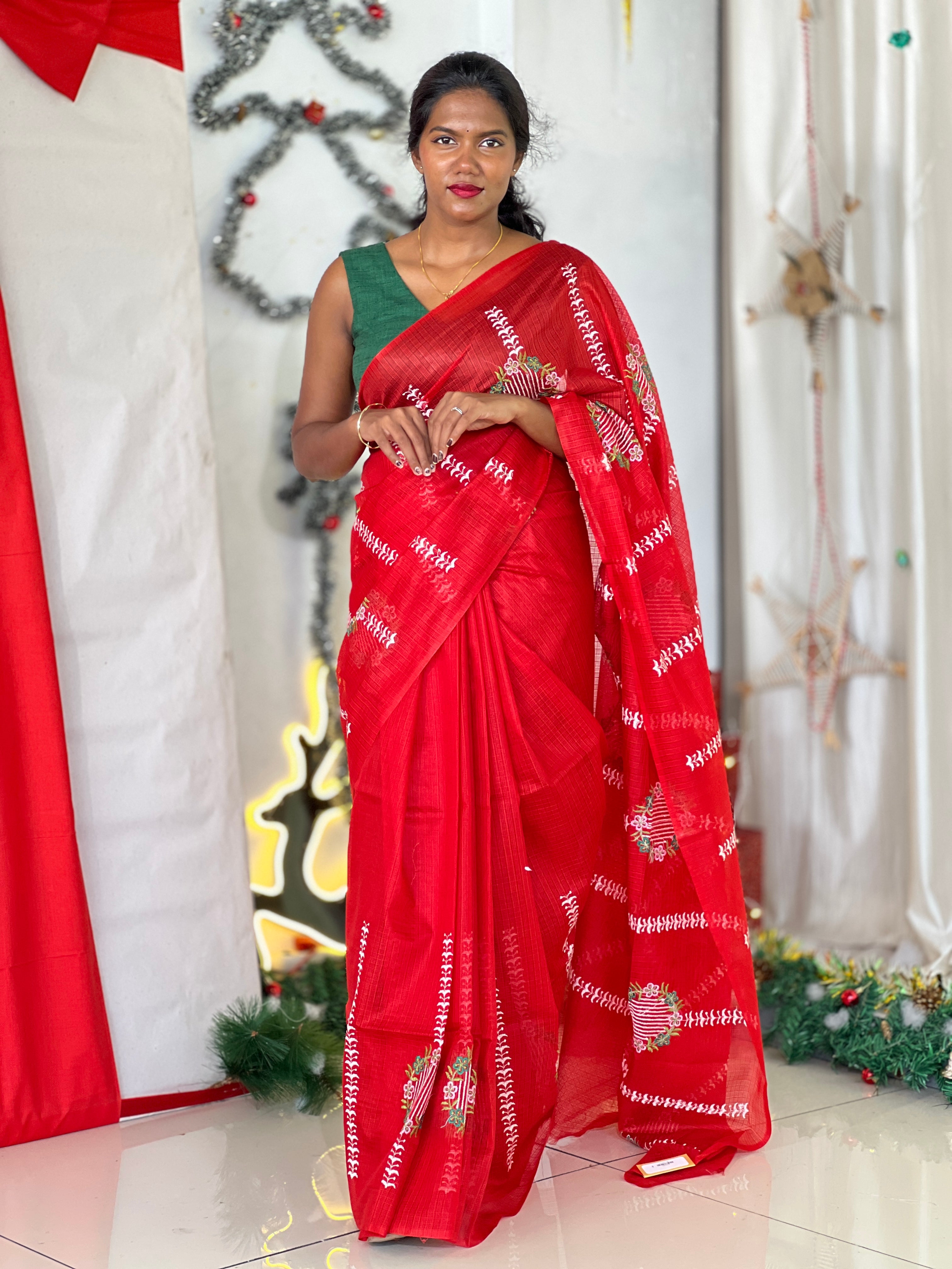 Machine Embroidery Detailed Silky Kota Saree | NHH575