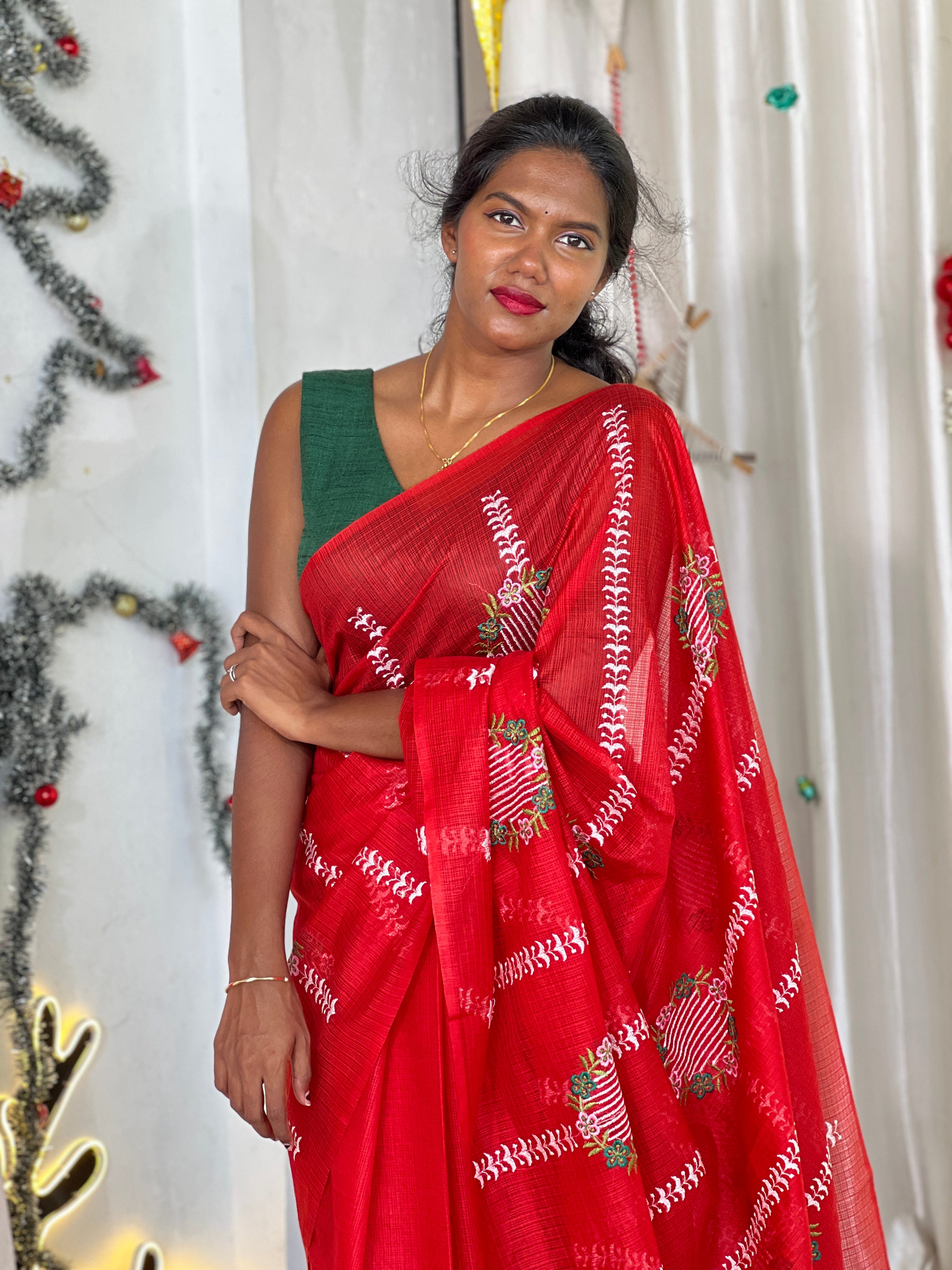 Machine Embroidery Detailed Silky Kota Saree | NHH575