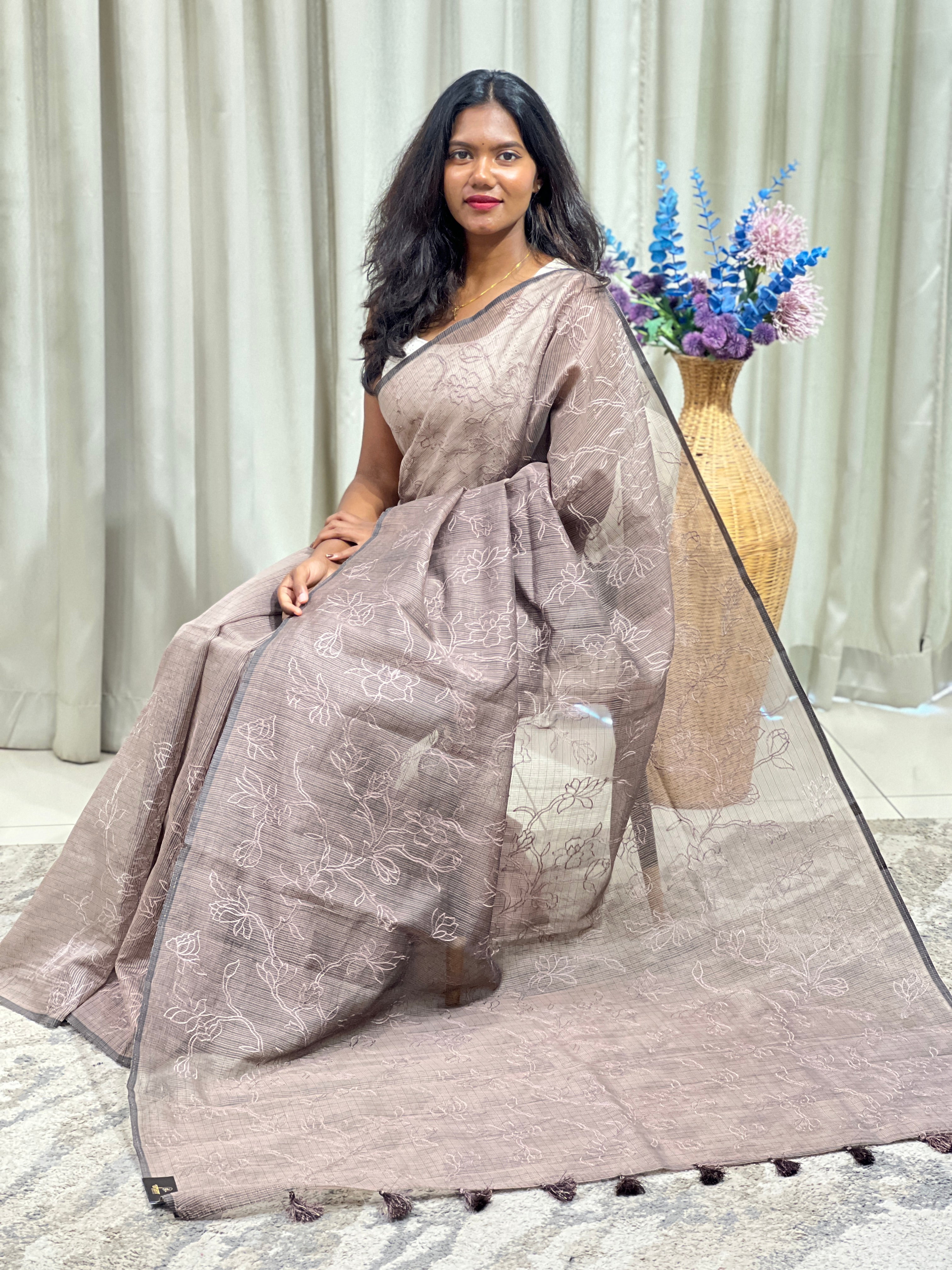 Embroidered Floral Pattern Kota Saree | ZSS309