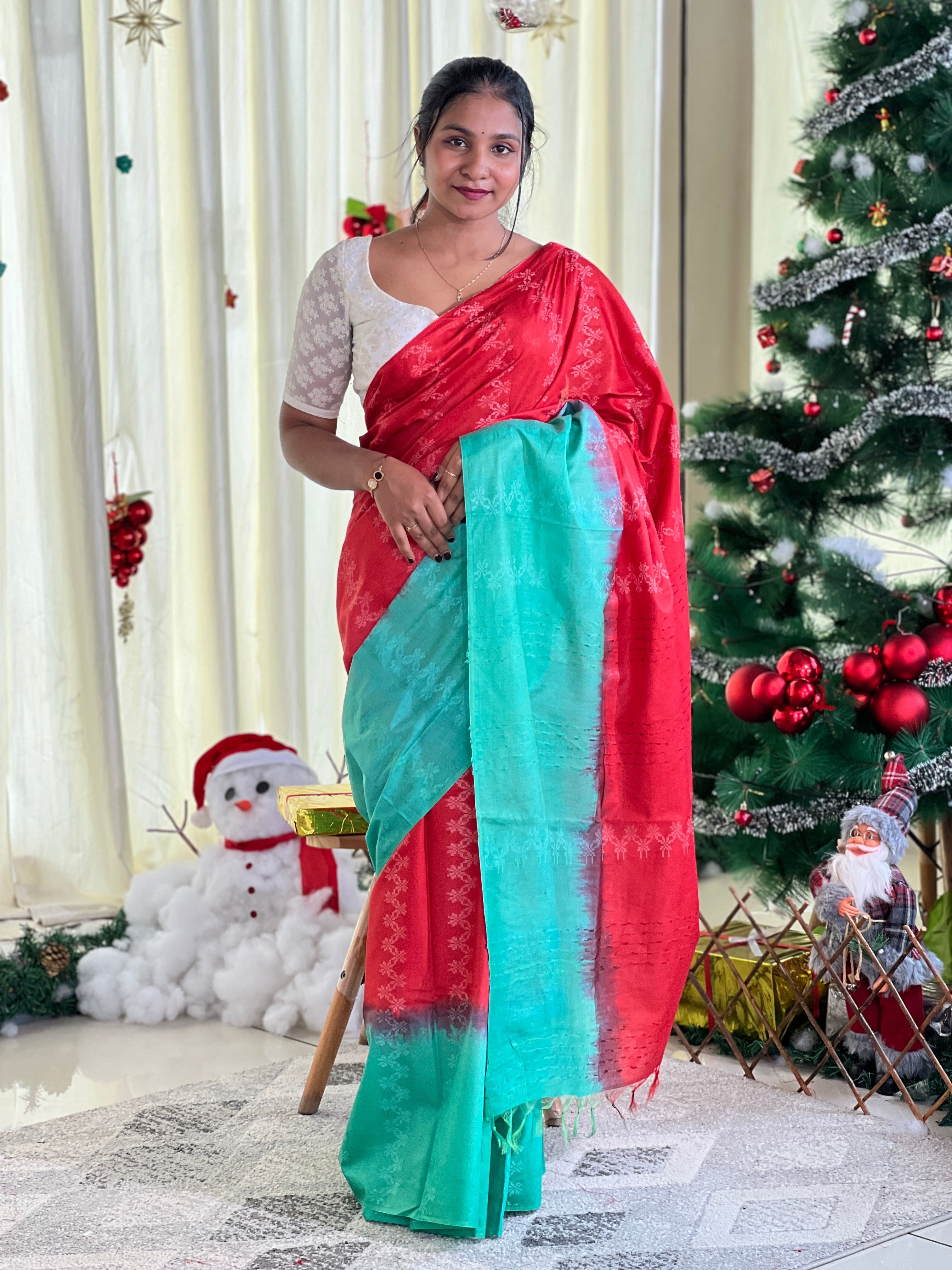 Geometric Style Patterned Bhagalpuri Linen Saree | NHH559