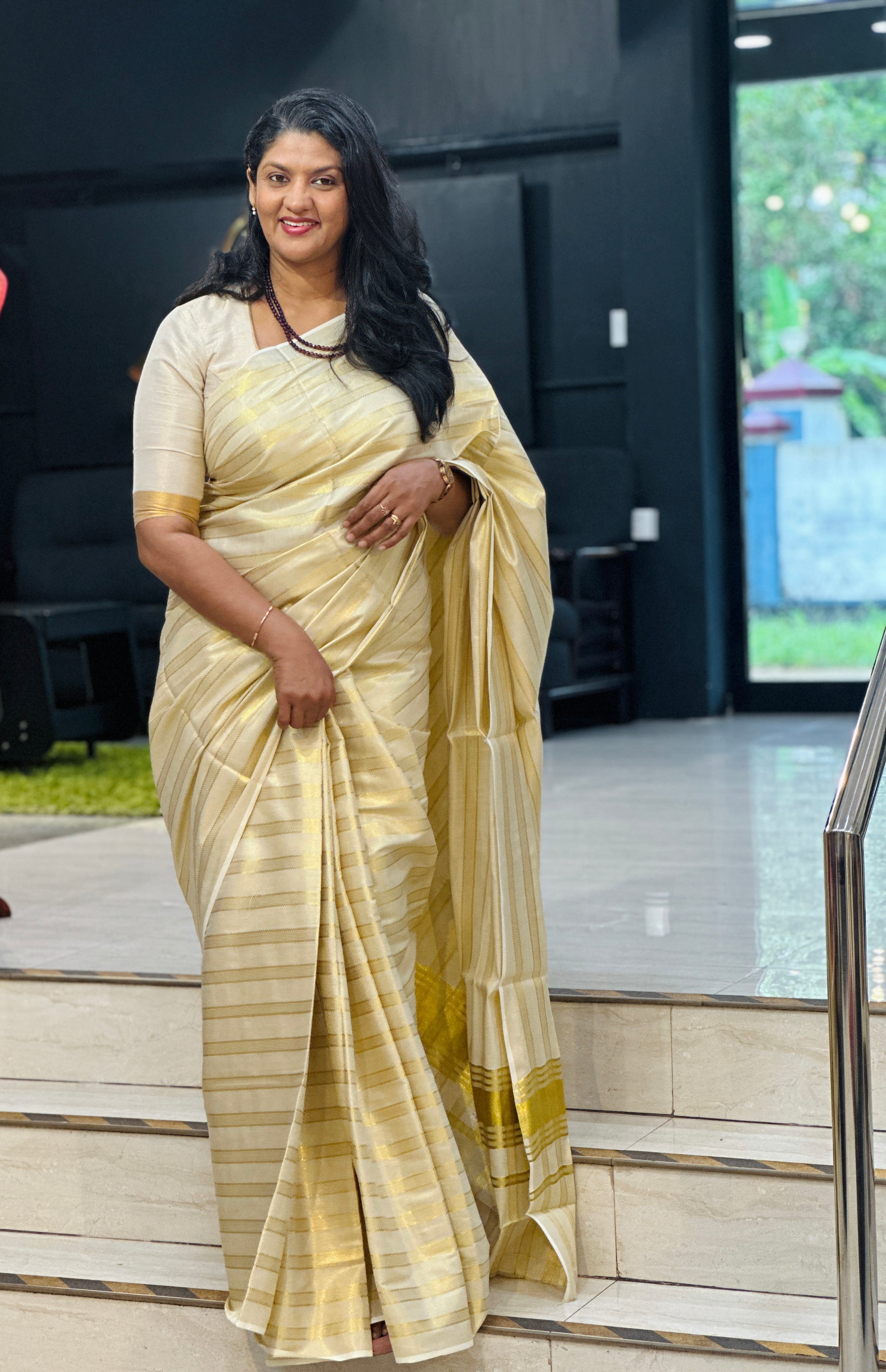Stripe Pattern Woven Tissue Saree | RLF143